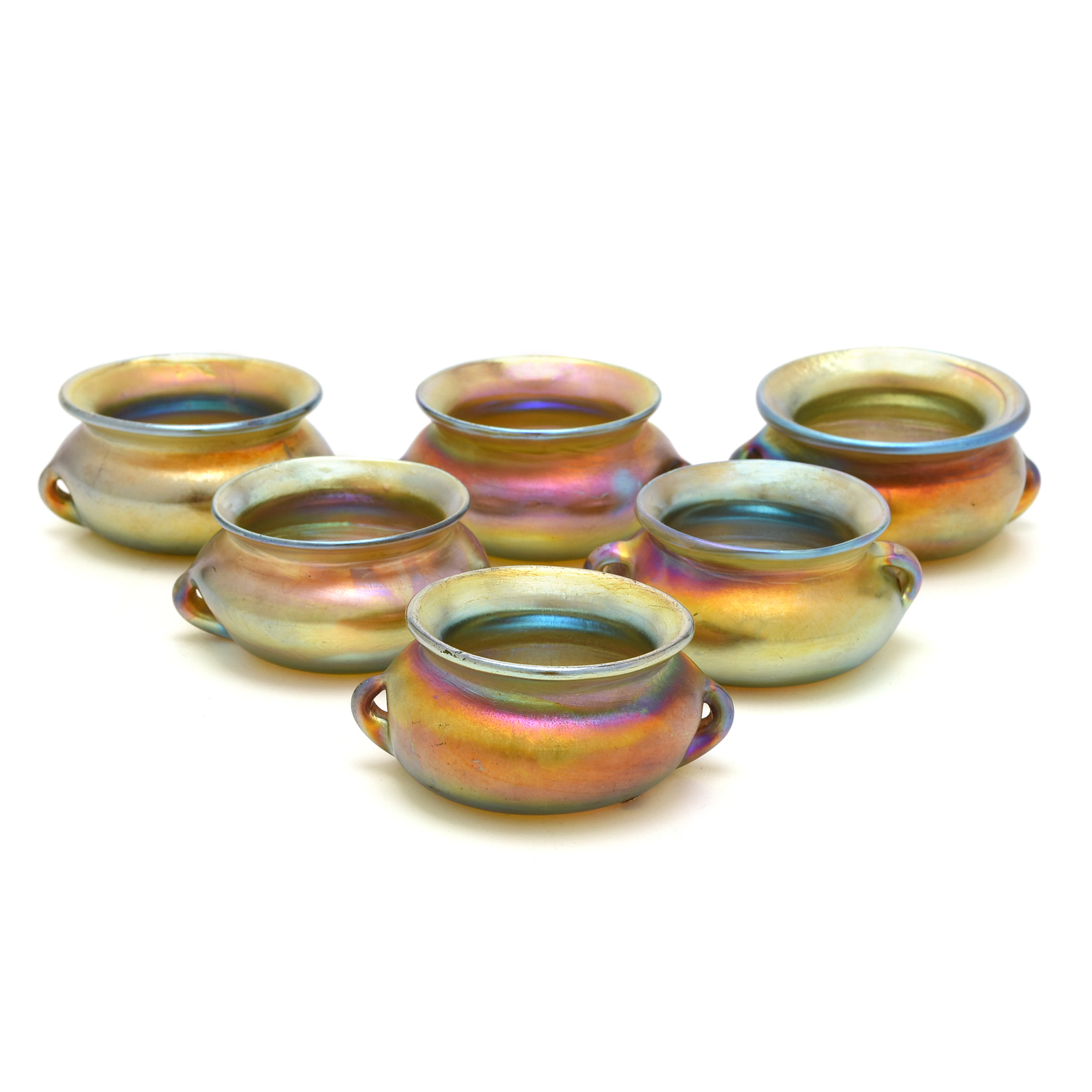Set of Six Tiffany Studios Favrile Glass Salts