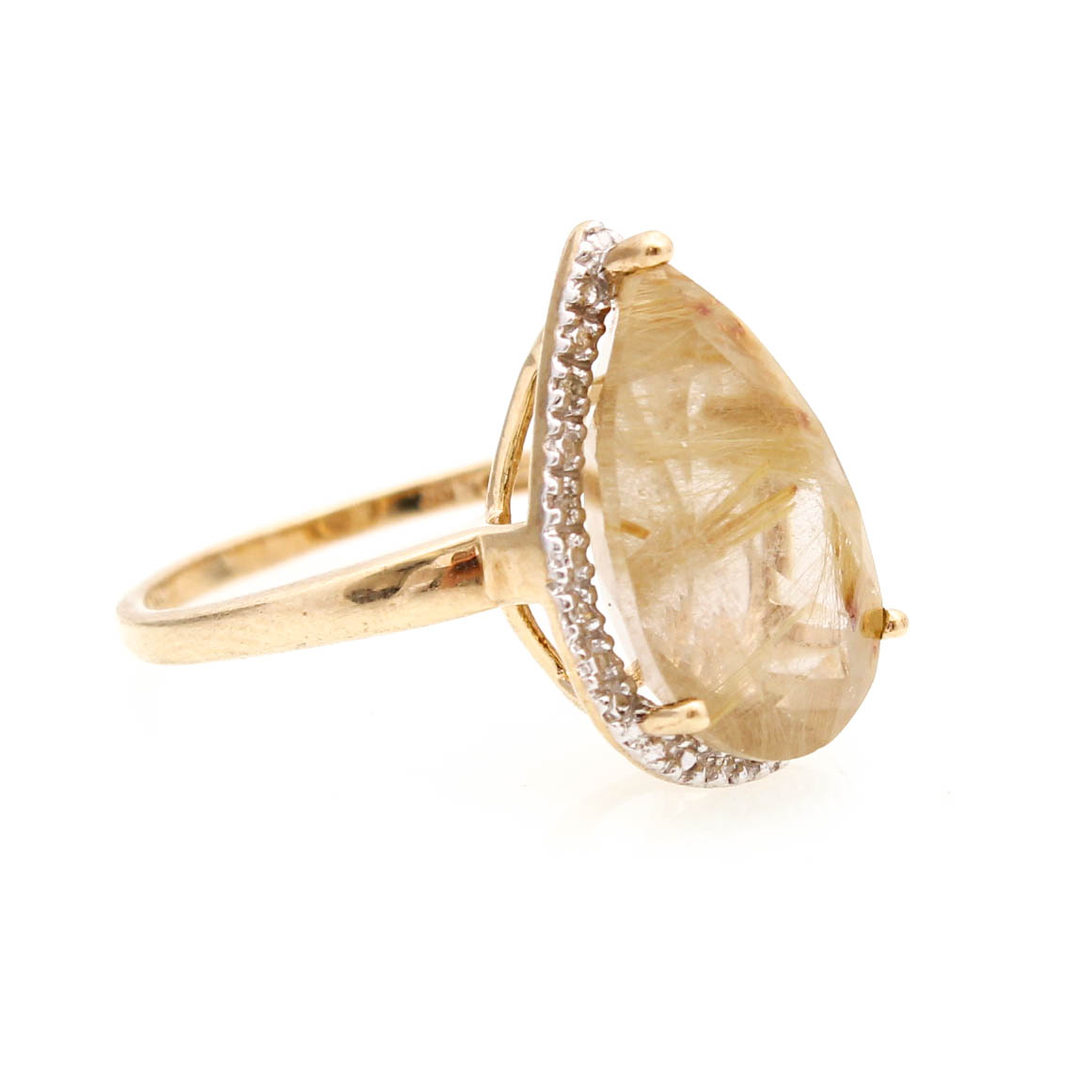 10K Yellow Gold Rutilated Quartz and Diamond Ring