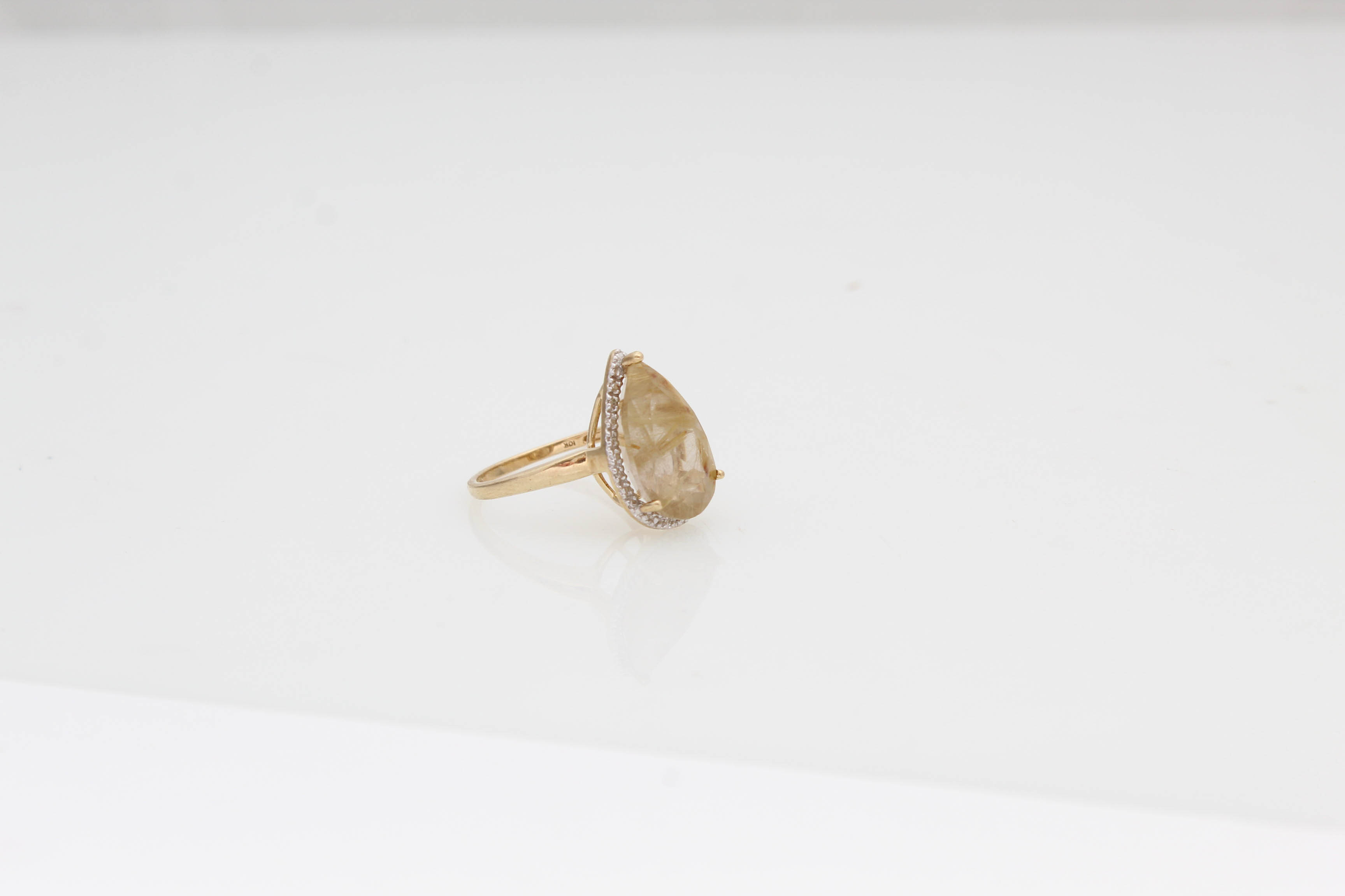 10K Yellow Gold Rutilated Quartz and Diamond Ring