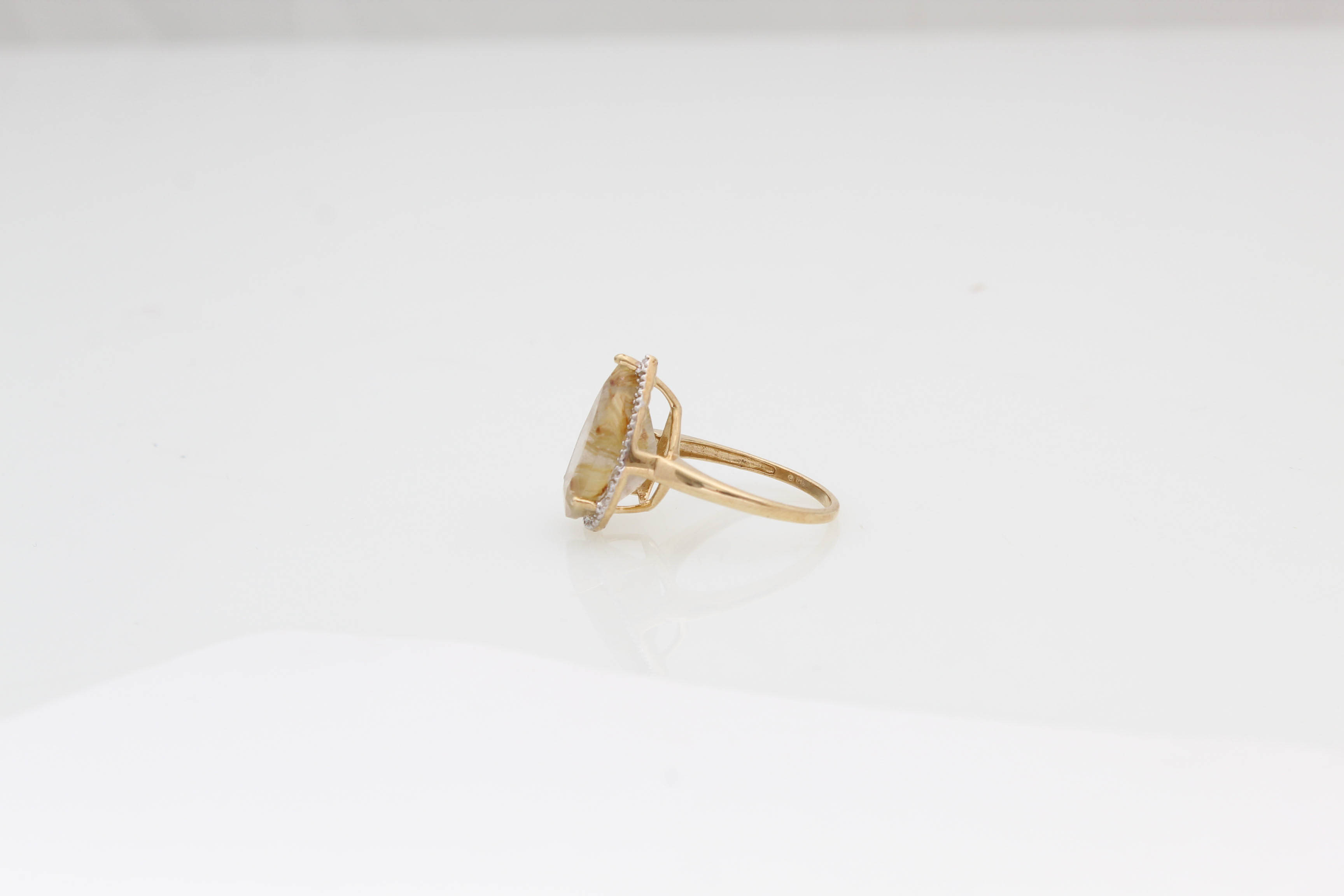 10K Yellow Gold Rutilated Quartz and Diamond Ring