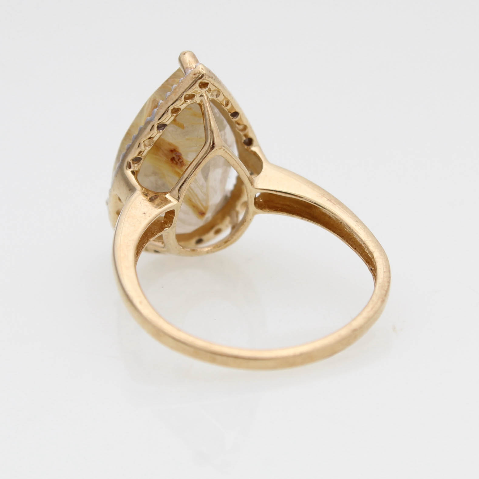 10K Yellow Gold Rutilated Quartz and Diamond Ring