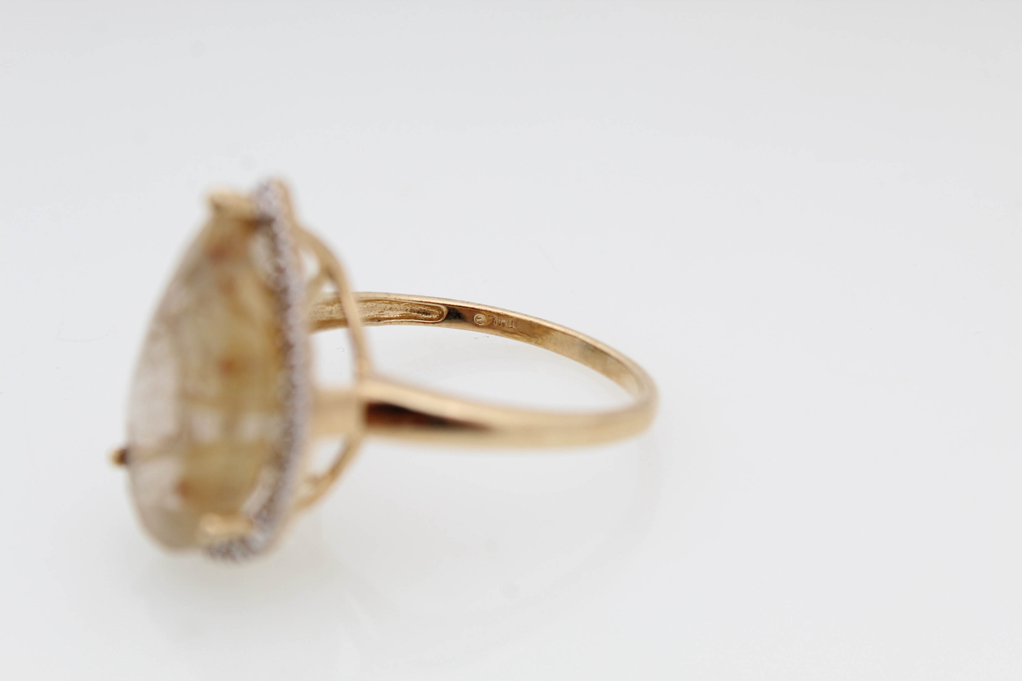 10K Yellow Gold Rutilated Quartz and Diamond Ring