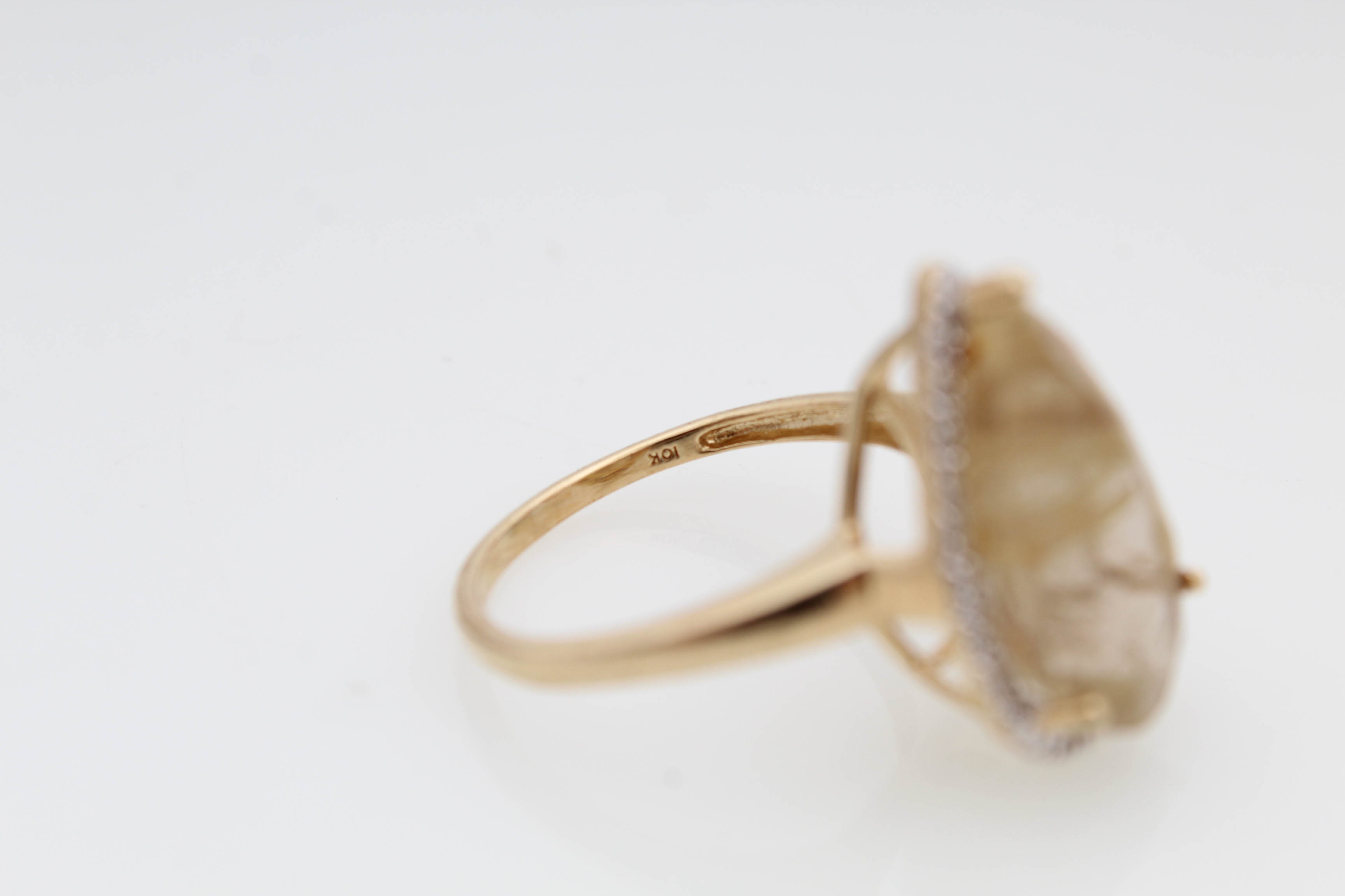 10K Yellow Gold Rutilated Quartz and Diamond Ring