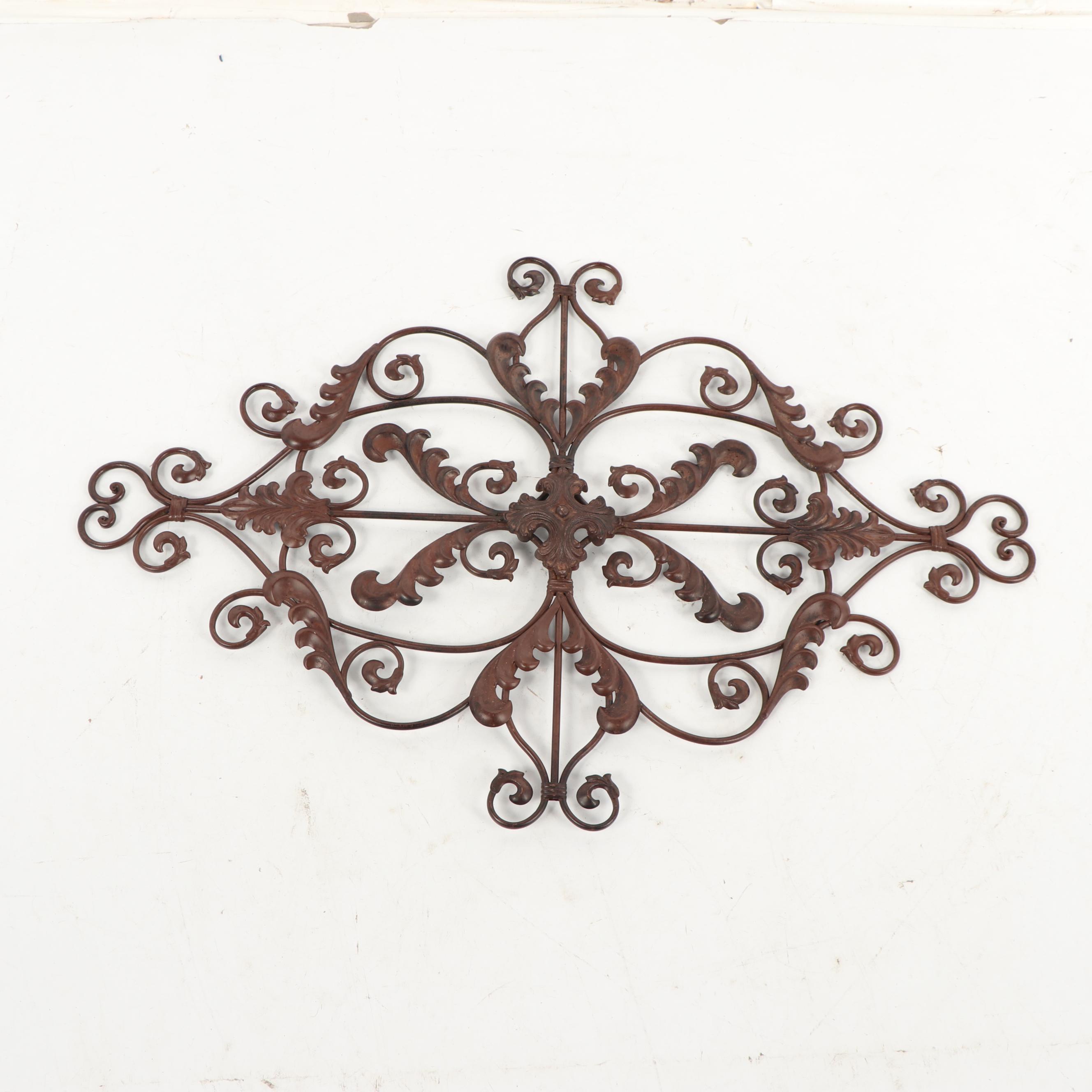 Scrolled Metal Wall Plaque with Leaf Decoration