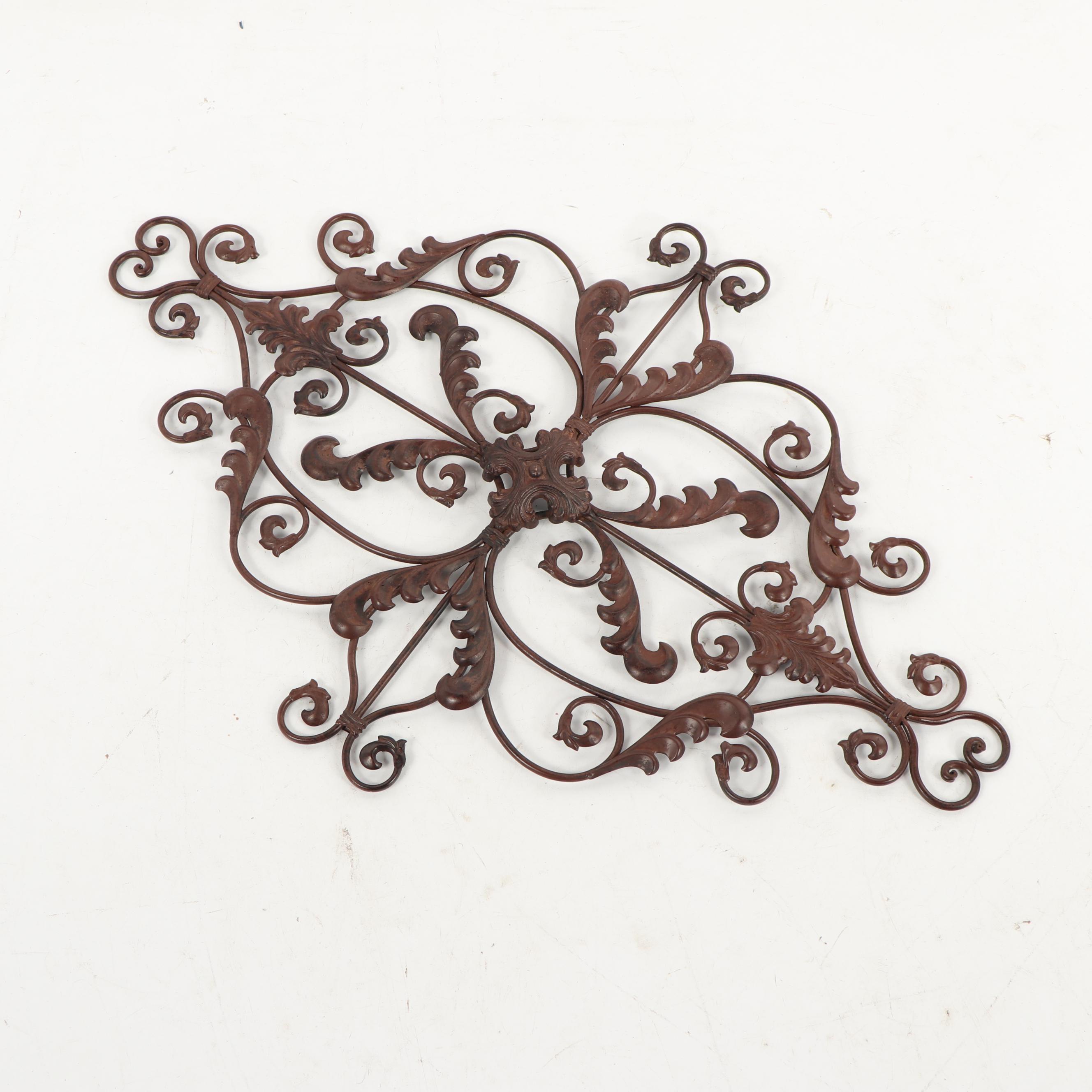 Scrolled Metal Wall Plaque with Leaf Decoration