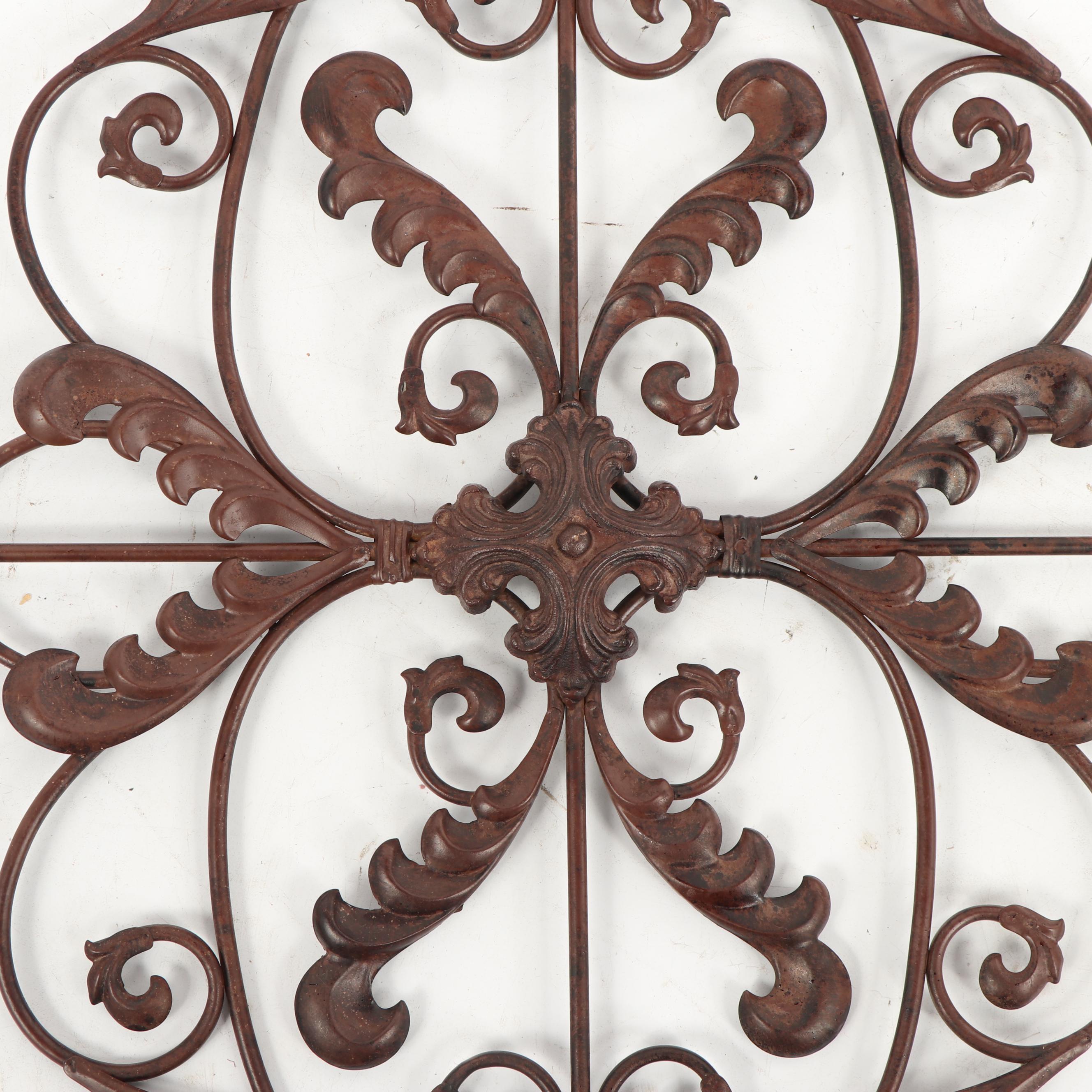 Scrolled Metal Wall Plaque with Leaf Decoration