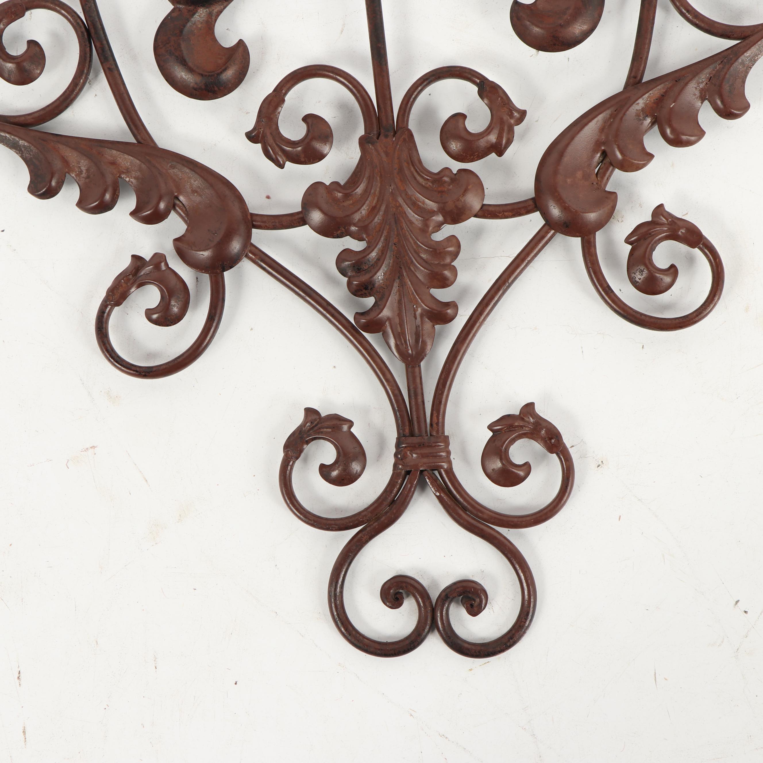 Scrolled Metal Wall Plaque with Leaf Decoration