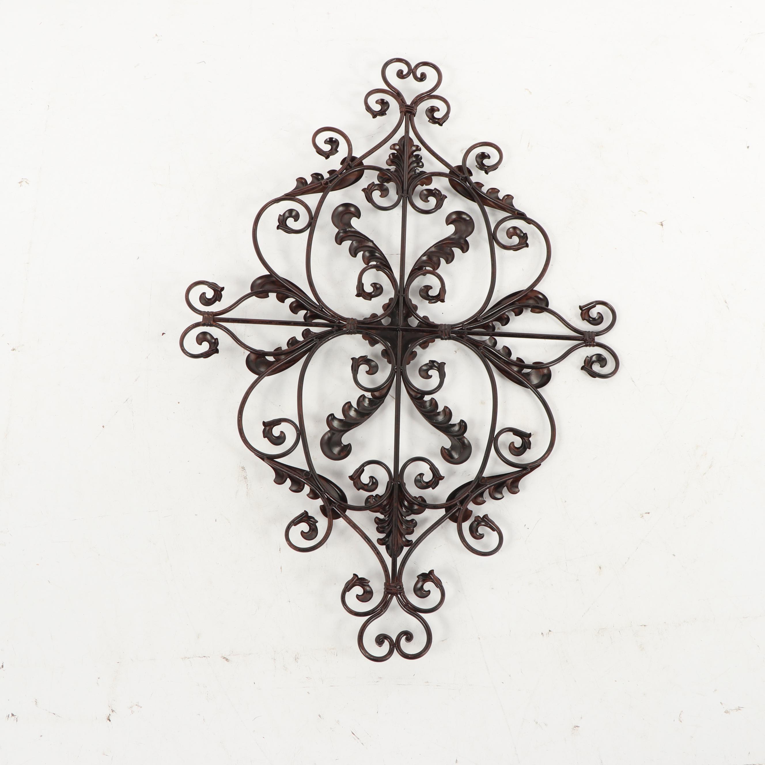 Scrolled Metal Wall Plaque with Leaf Decoration