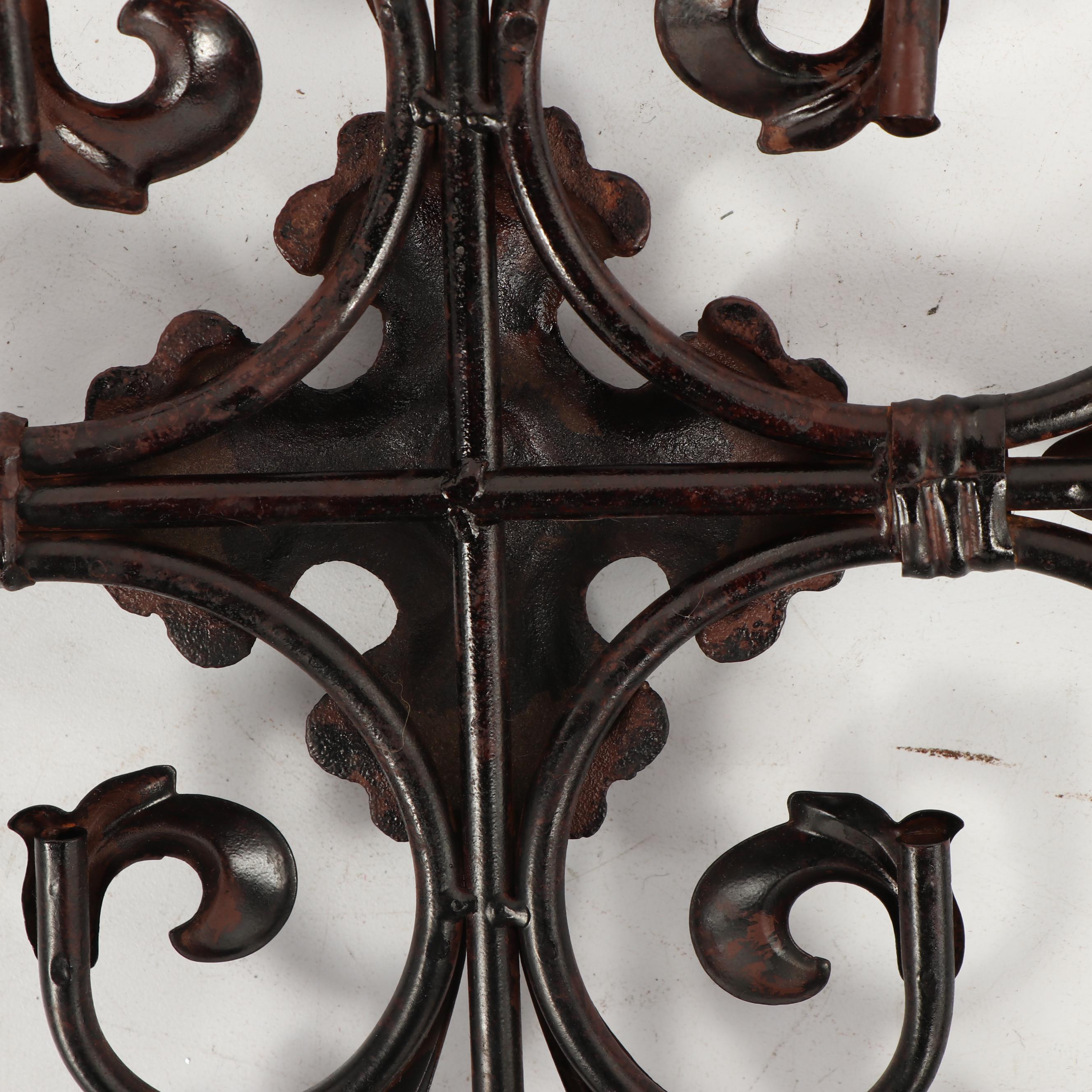 Scrolled Metal Wall Plaque with Leaf Decoration