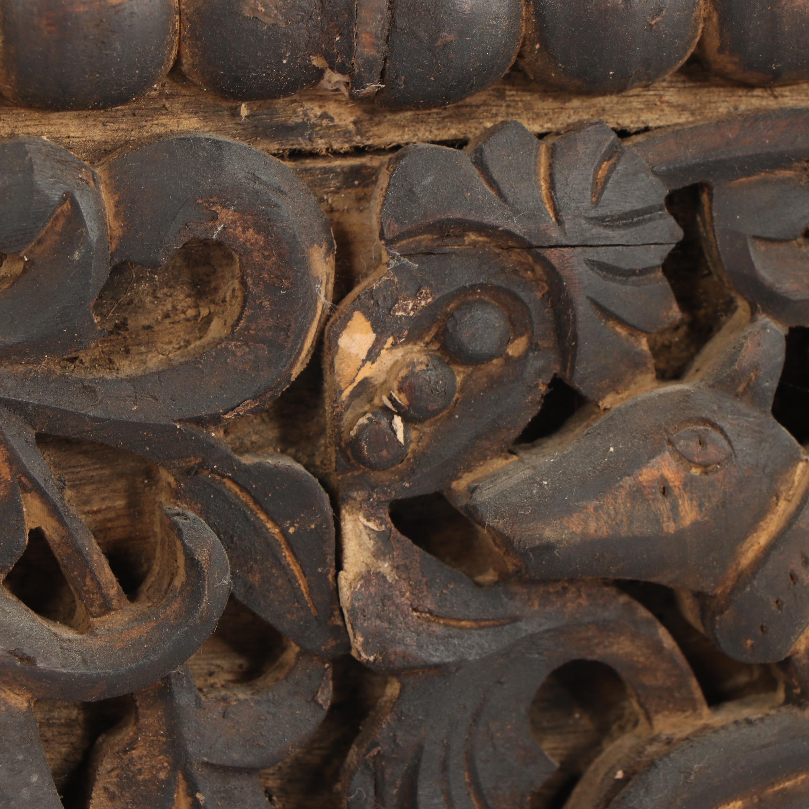 Antique Carved Wooden Frieze with Running Hounds