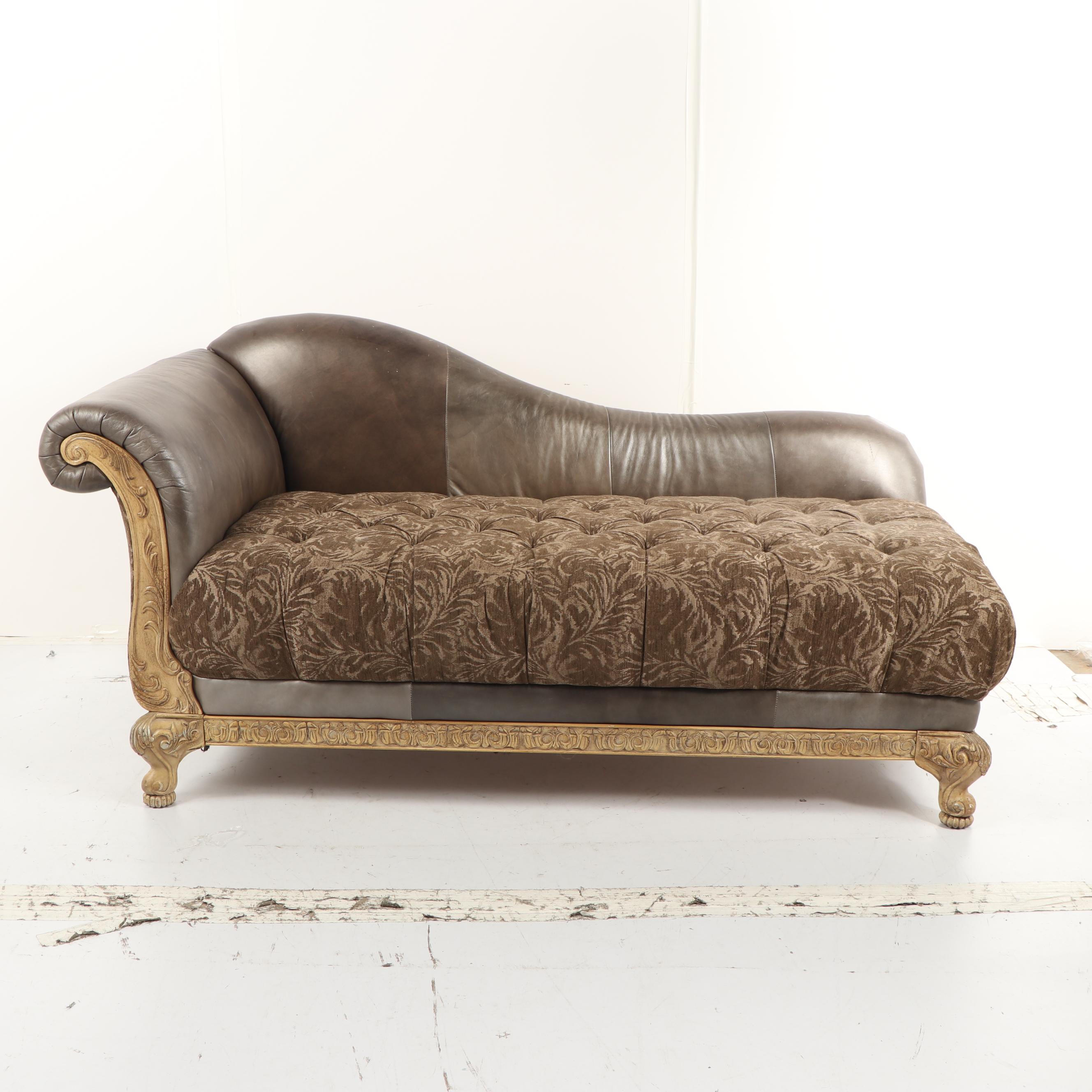 Faux Leather and Fabric Meridienne Chaise Lounge