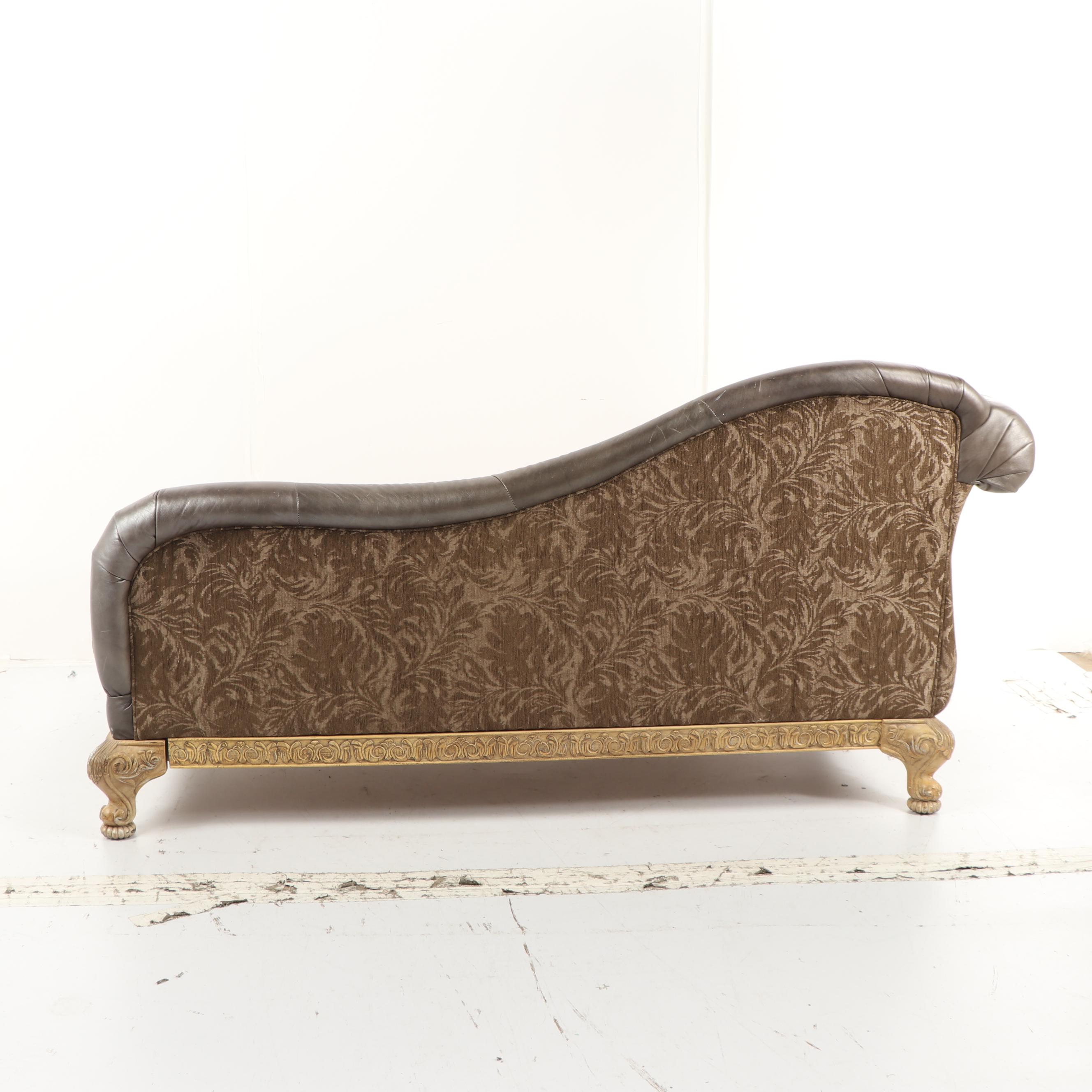 Faux Leather and Fabric Meridienne Chaise Lounge