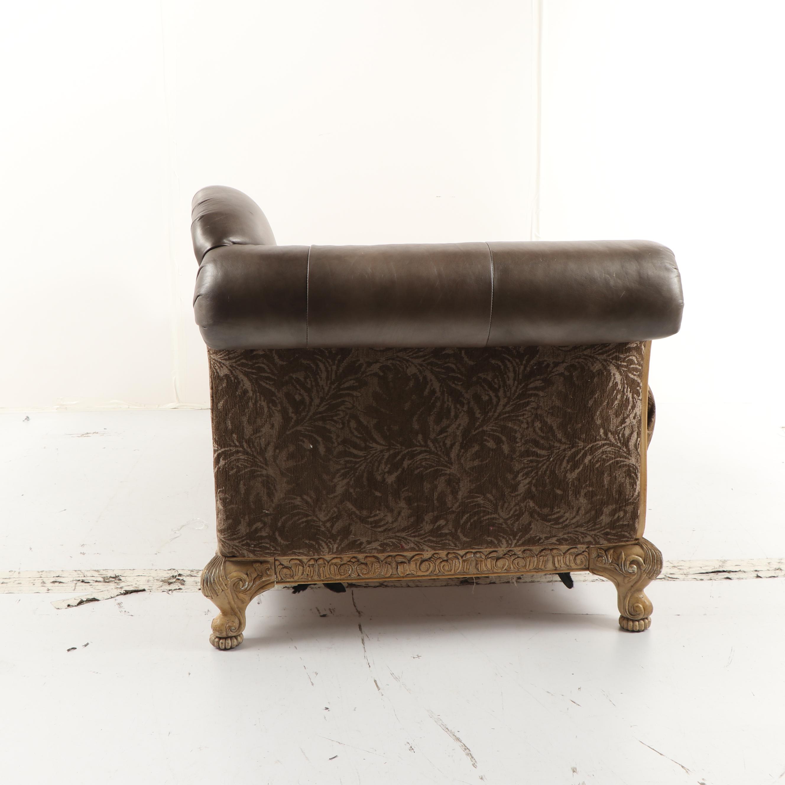 Faux Leather and Fabric Meridienne Chaise Lounge