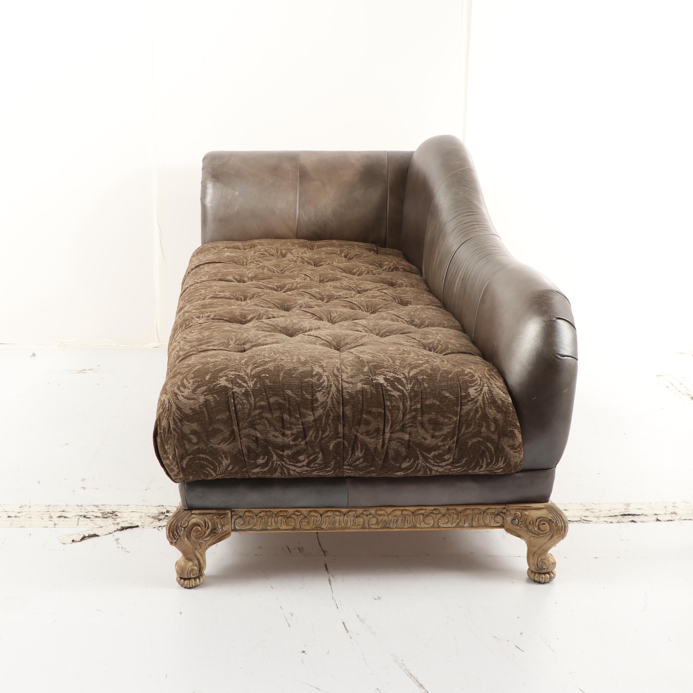 Faux Leather and Fabric Meridienne Chaise Lounge