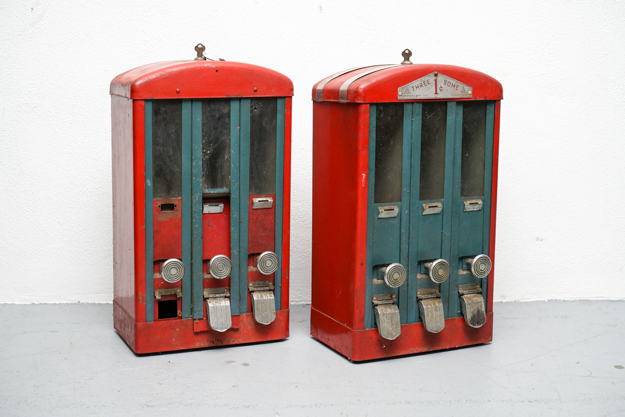 Andrews Mfg. Co. Three Some One Cent Vending Machines, circa 1930s