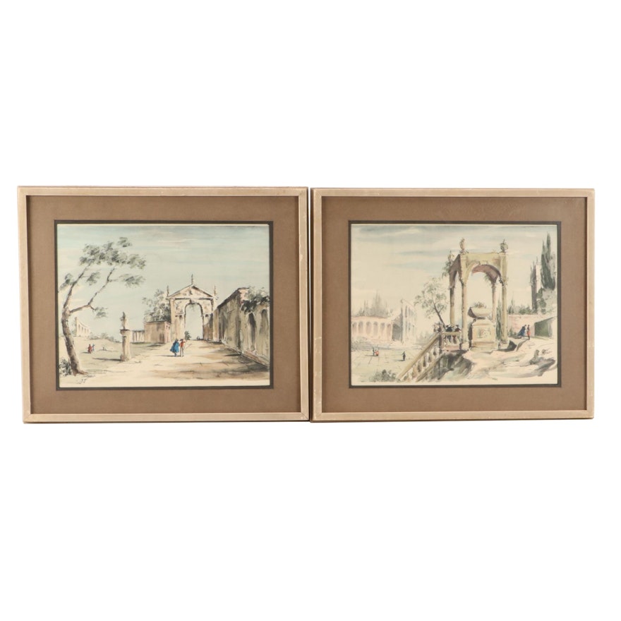 C. Williams Hand-Colored Lithographs "Classical Landscape V and VI"