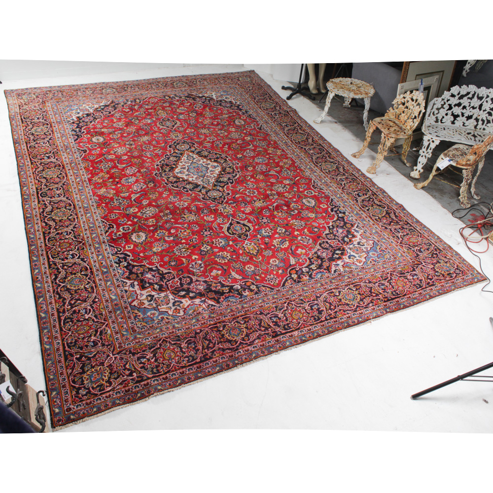 Hand-Knotted Persian Kashan Room Size Rug