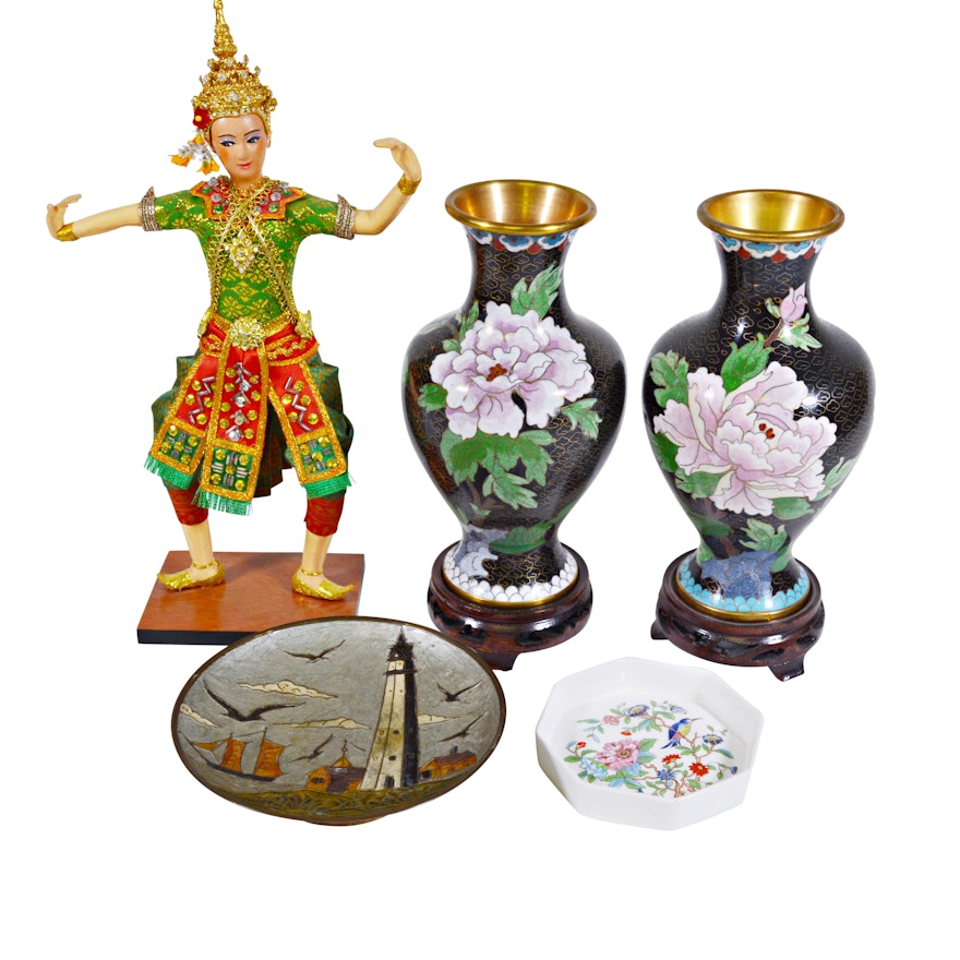 Chinese Cloisonné Vases and Bangkok Dolls "The Prince"