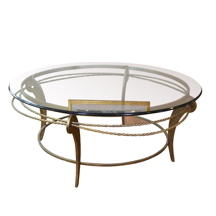 Contemporary Glass Top Round Coffee Table, by Ethan Allen