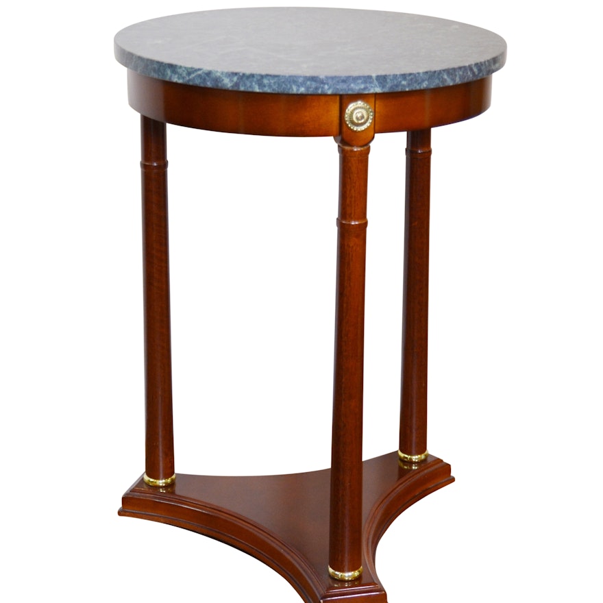 Empire Style Marble Top Round Side Table, Late 20th Century