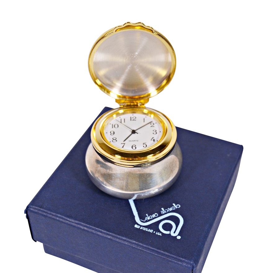 Valerio Albarello Sterling Silver and Brass Quartz Clock