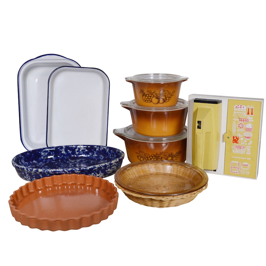 Vintage and Contemporary Bakeware including Pyrex "Old Orchard"
