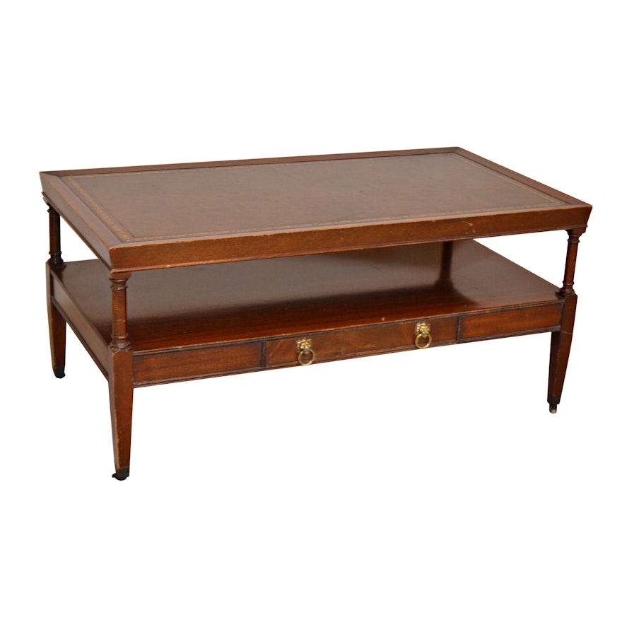 Federal Style Leather and Mahogany Coffee Table, Mid-20th Century