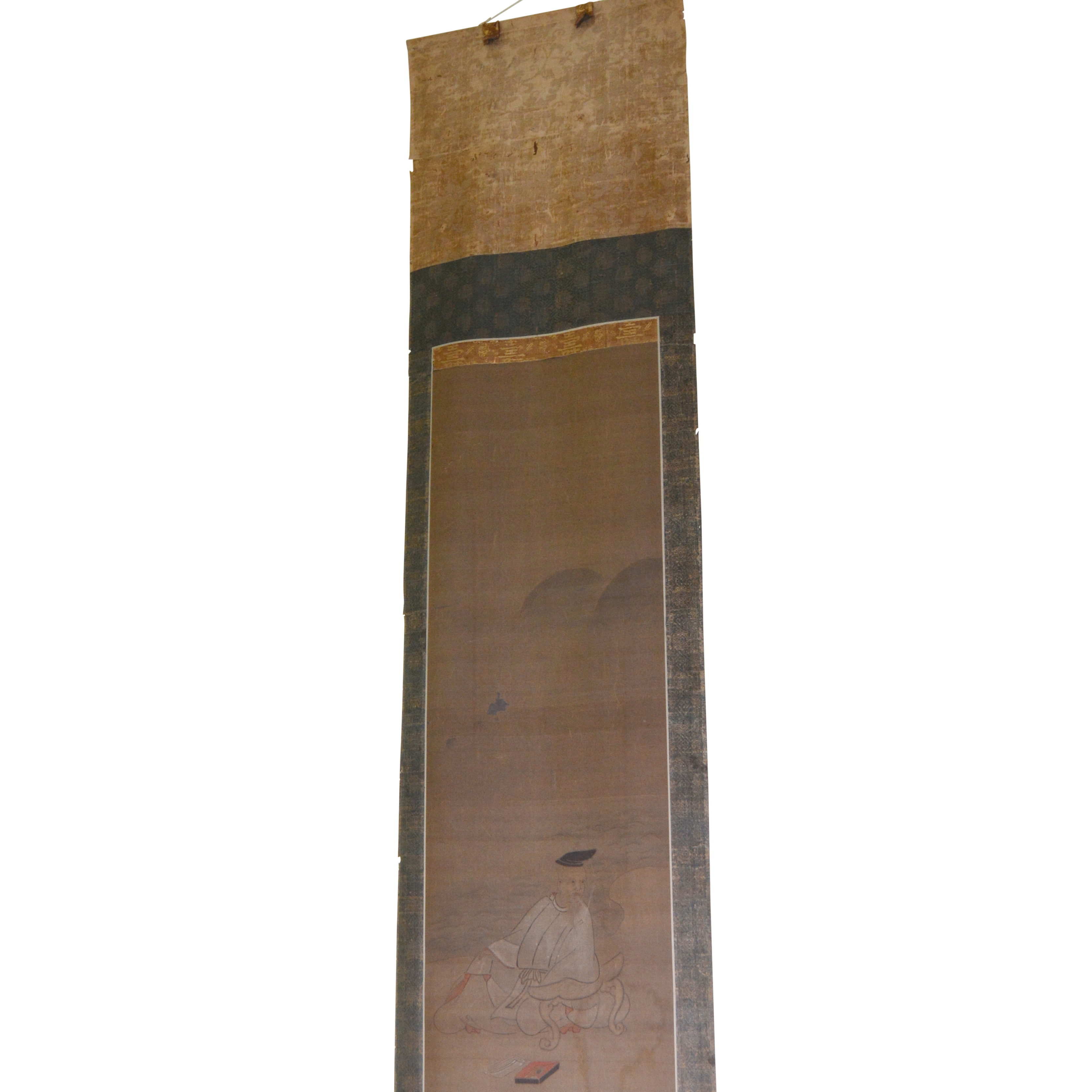 Vintage Japanese Gouache Portrait Hanging Scroll "Catching Snow"