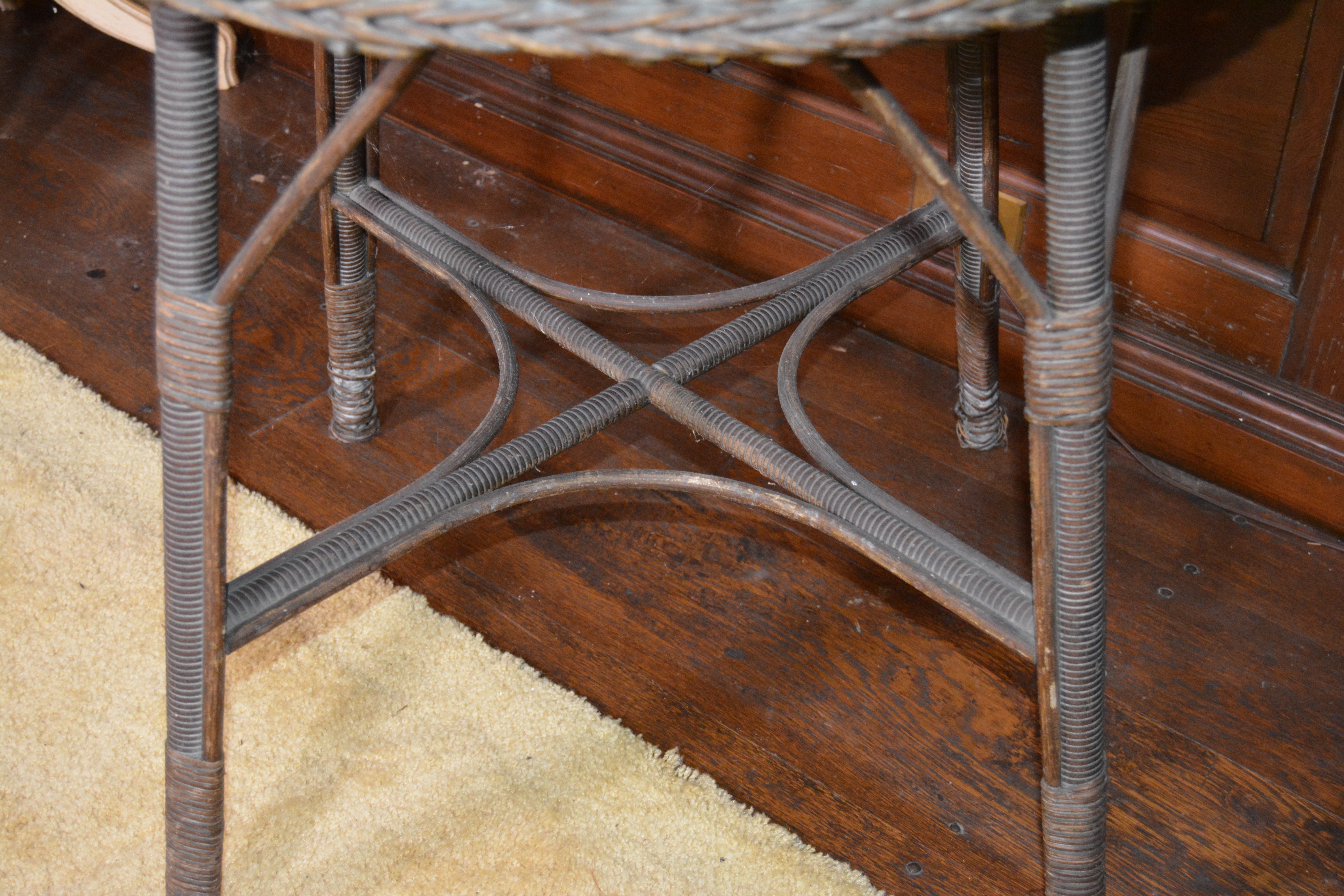 Wicker and Wood Round Side Table, Early 20th Century