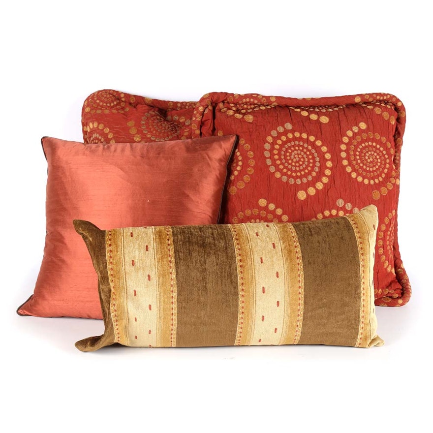 Contemporary Red and Gold Tone Accent Pillows