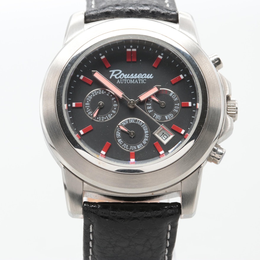 Rousseau Stainless Steel Automatic Calendar Wristwatch
