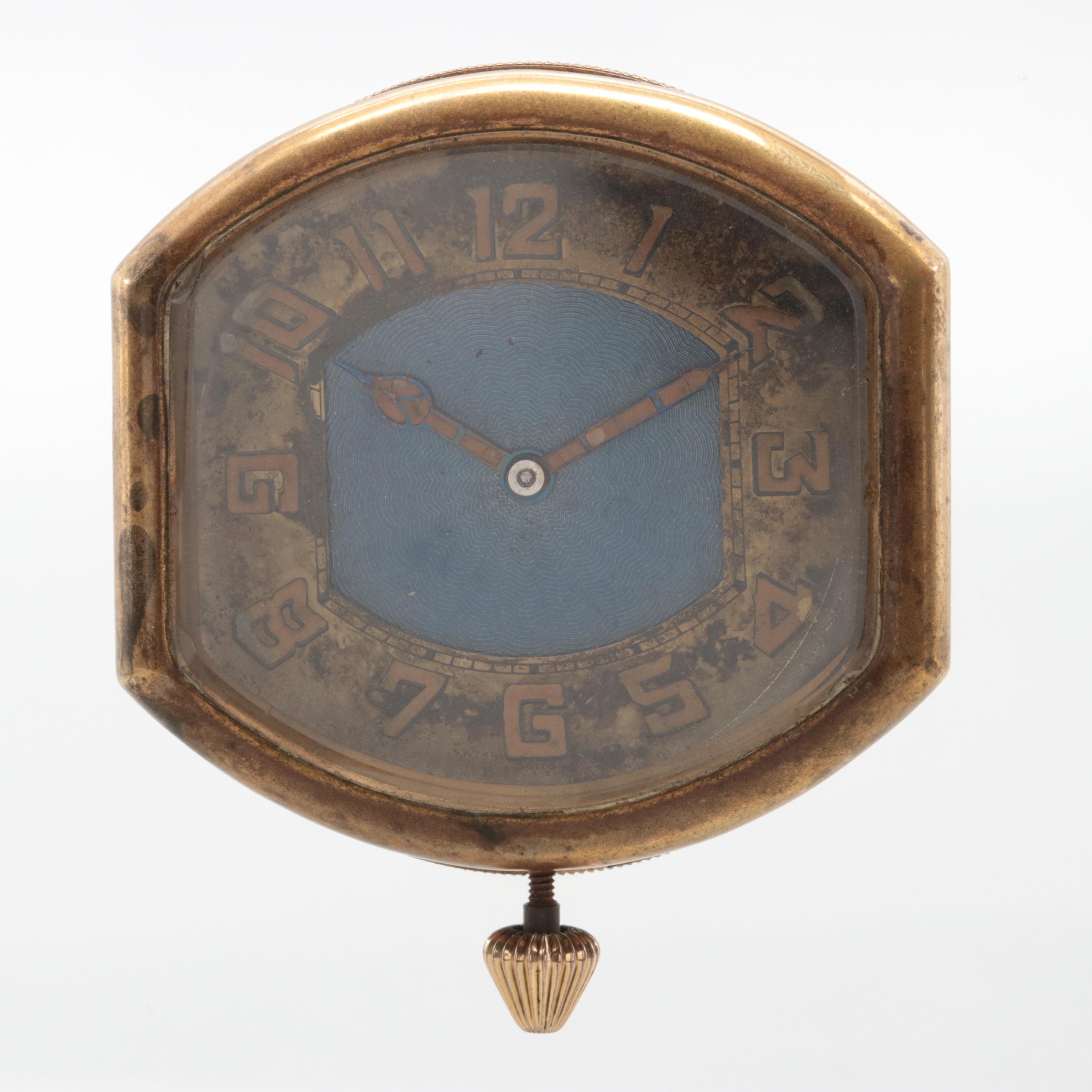 Antique Gold Tone Swiss Car Clock