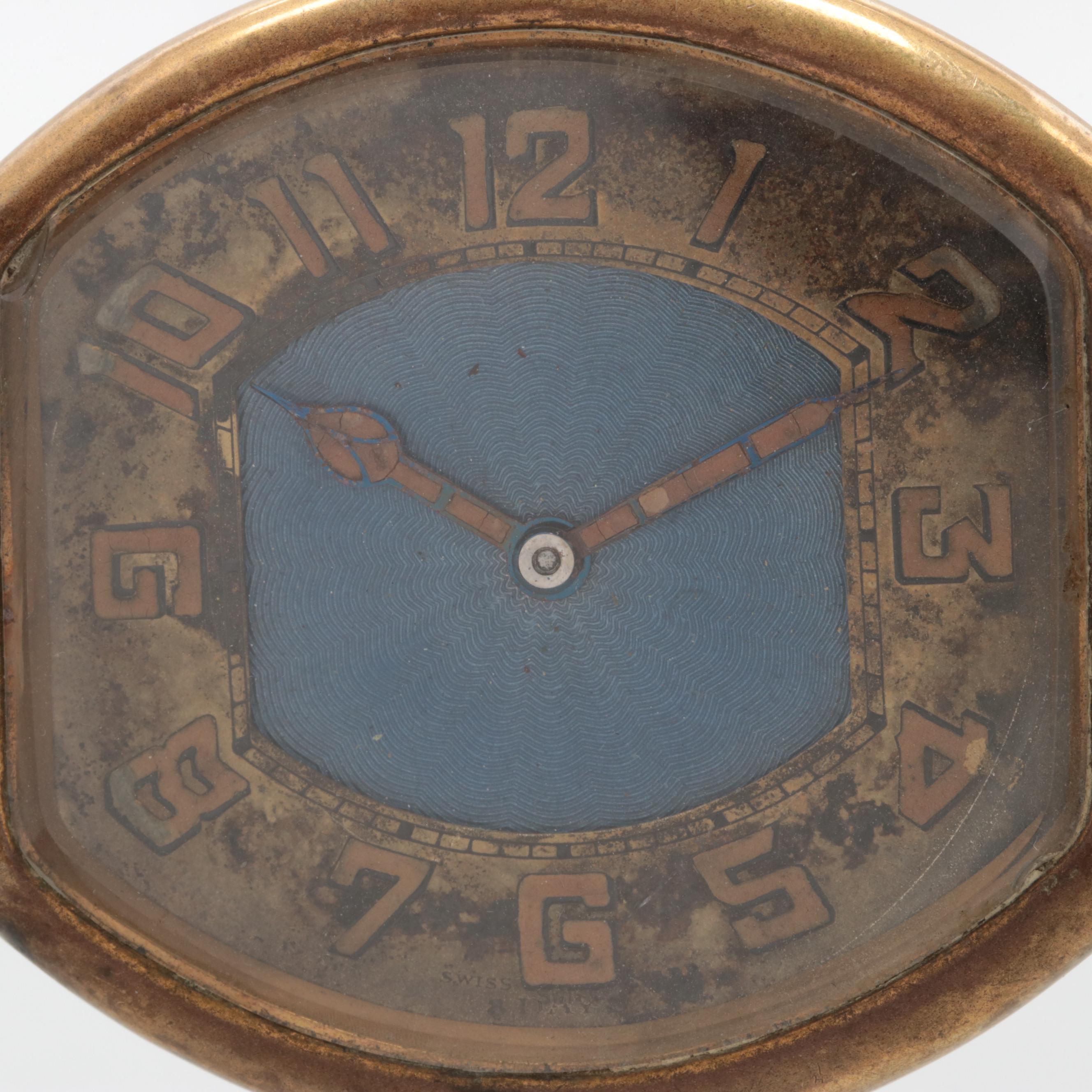 Antique Gold Tone Swiss Car Clock