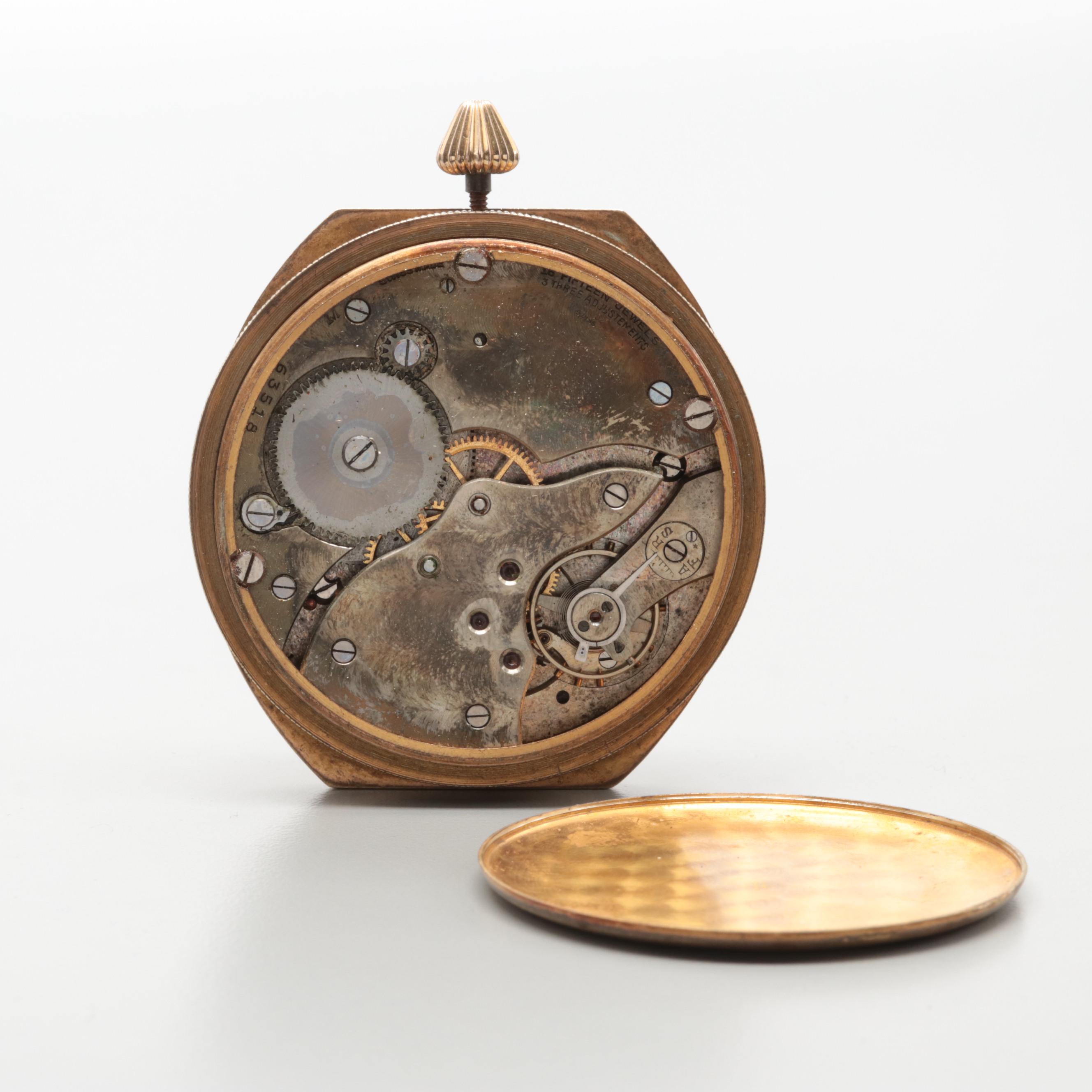 Antique Gold Tone Swiss Car Clock