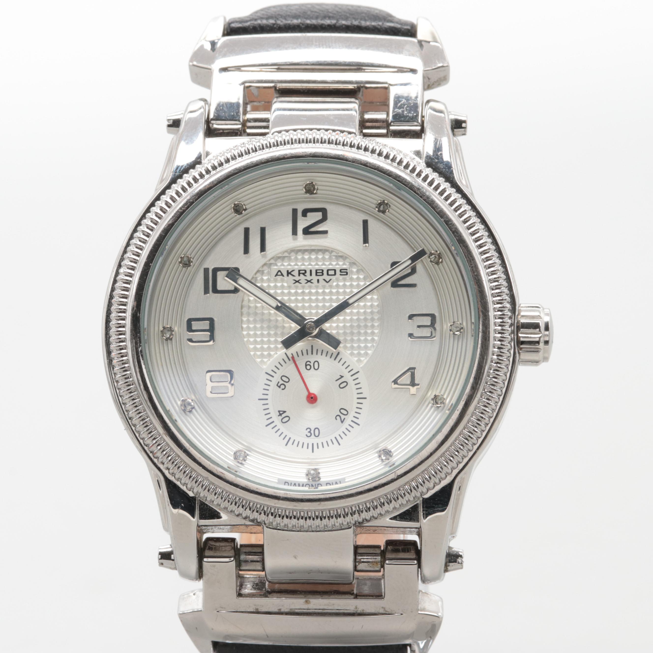 Akribos Model AK815SS Silver Tone Diamond Watch