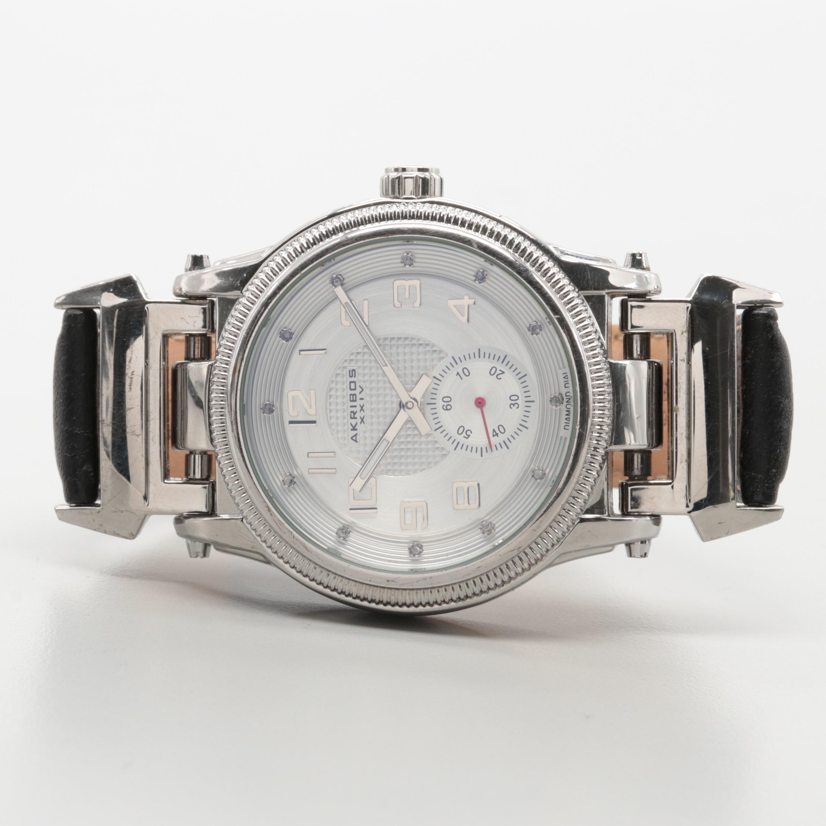 Akribos Model AK815SS Silver Tone Diamond Watch
