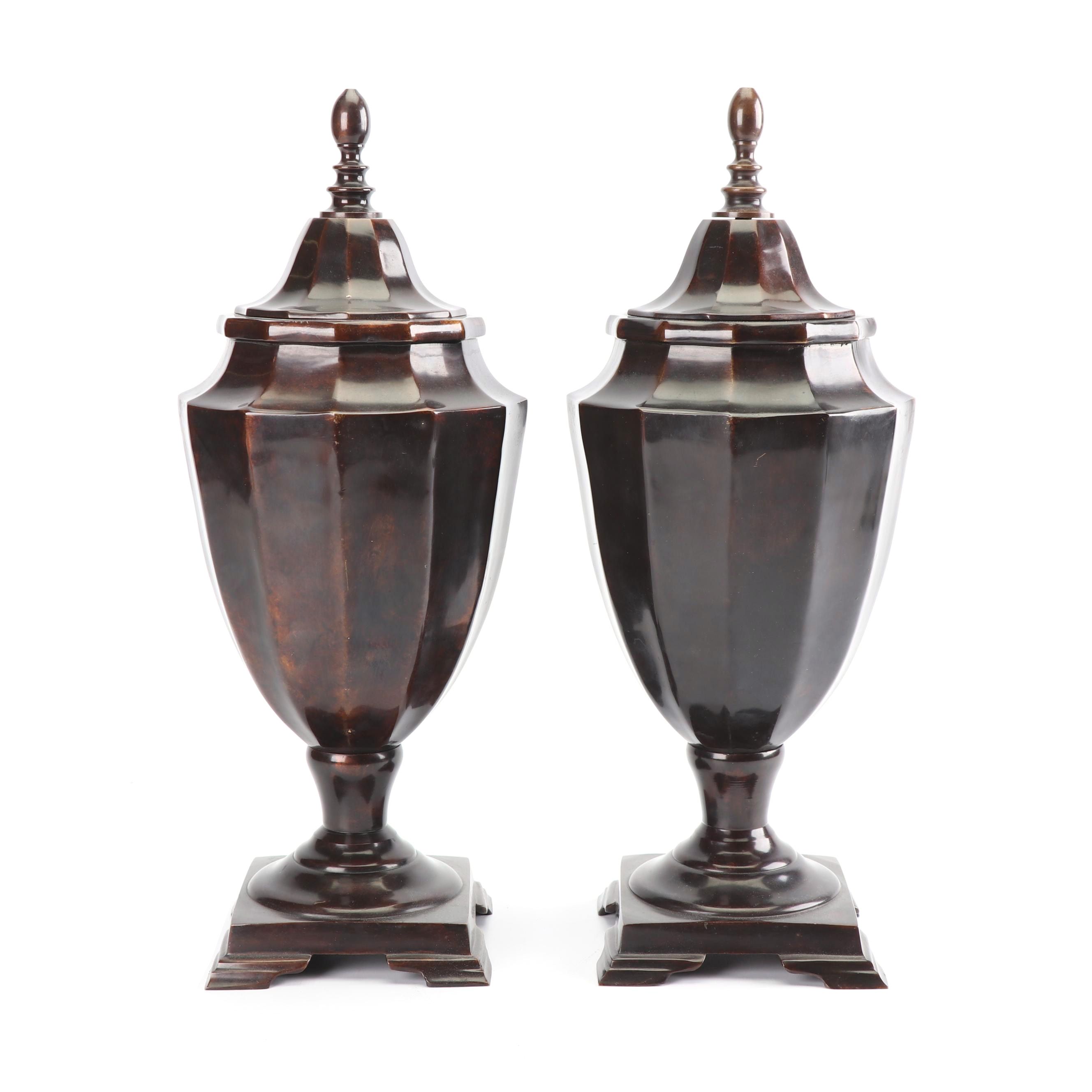 Neoclassical Style Lidded Brass Urns