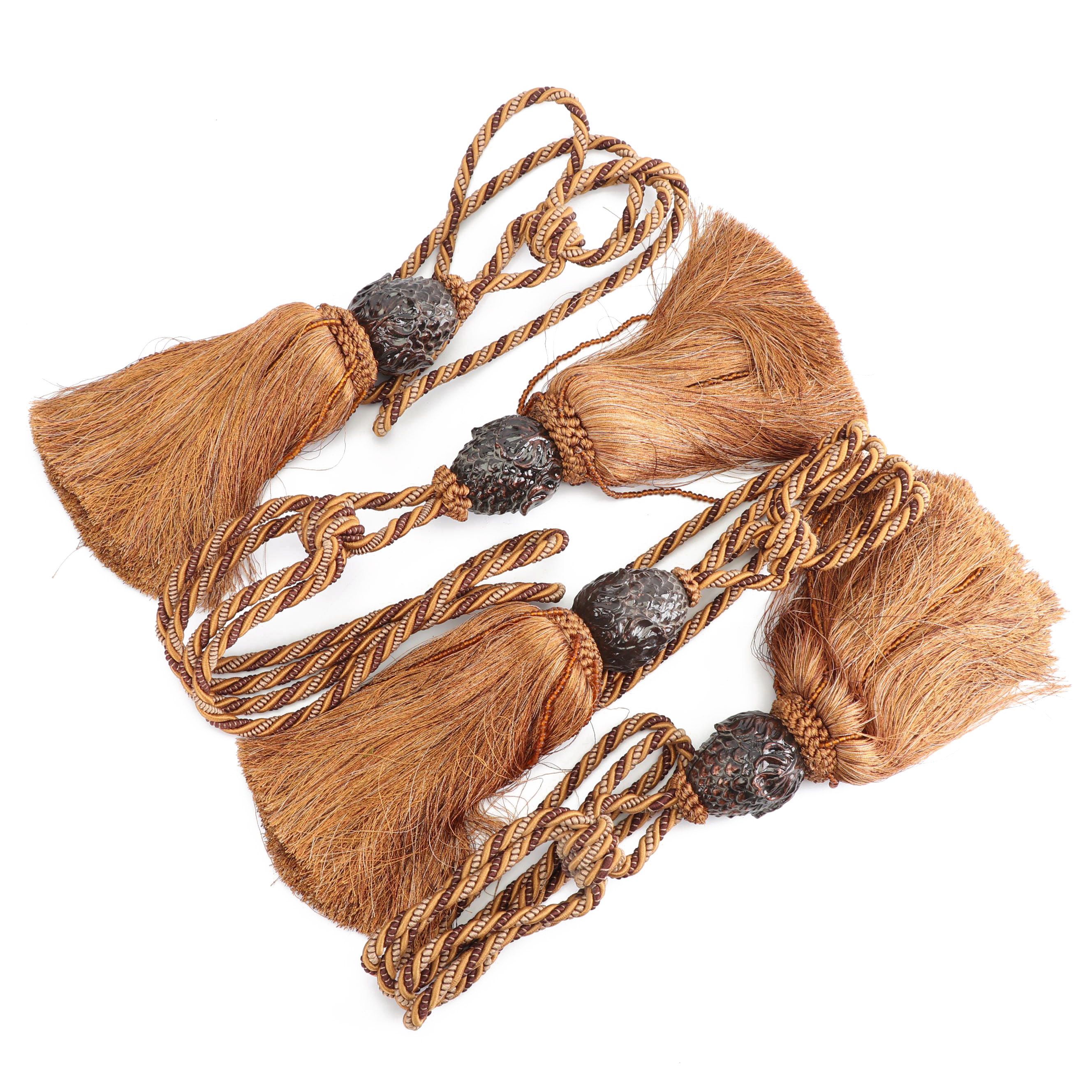 Silk Tassel Curtain Tie Backs with Decorative Beads