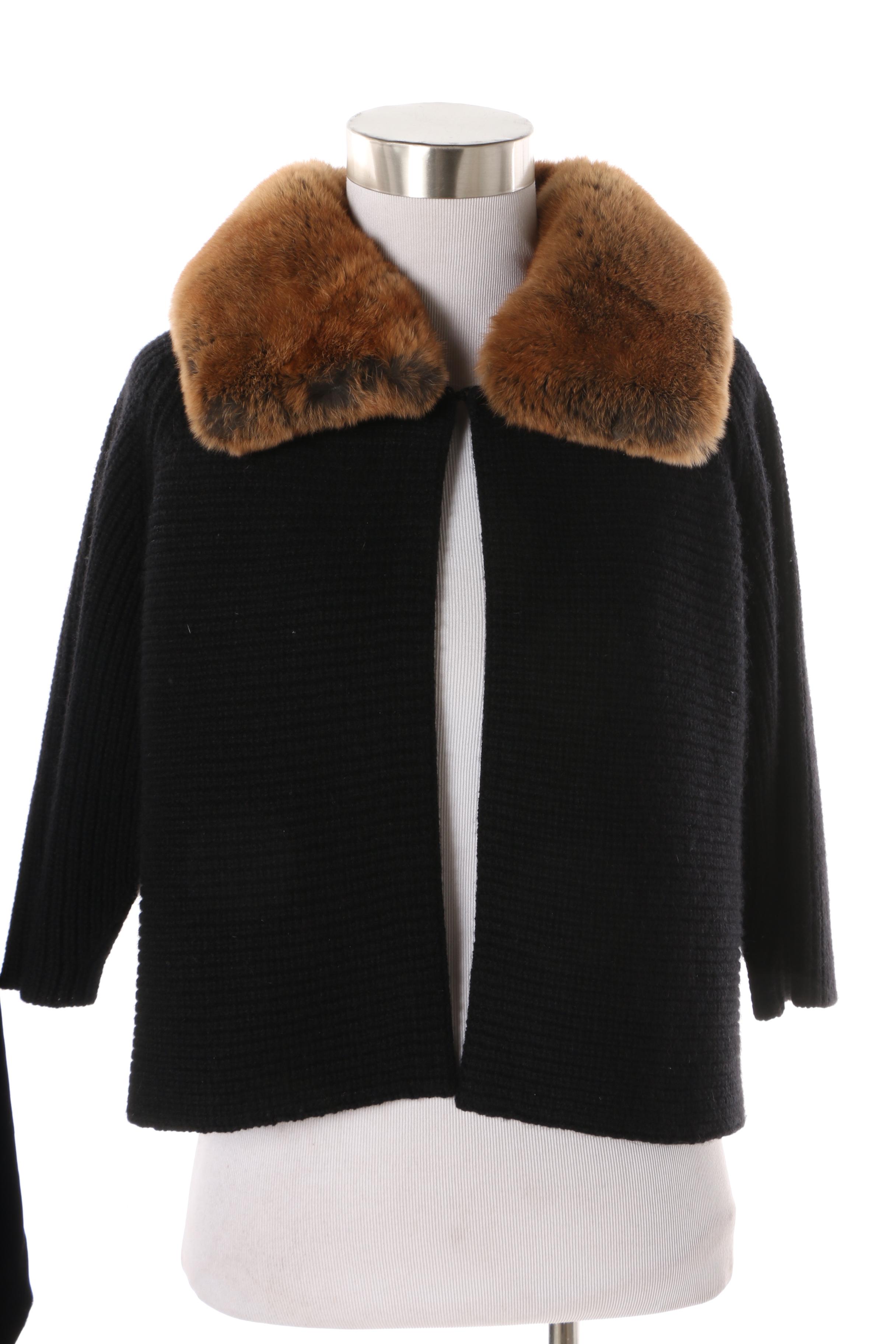 Saks Fifth Avenue Jacket with Rabbit Fur Collar with Lord & Taylor Separates