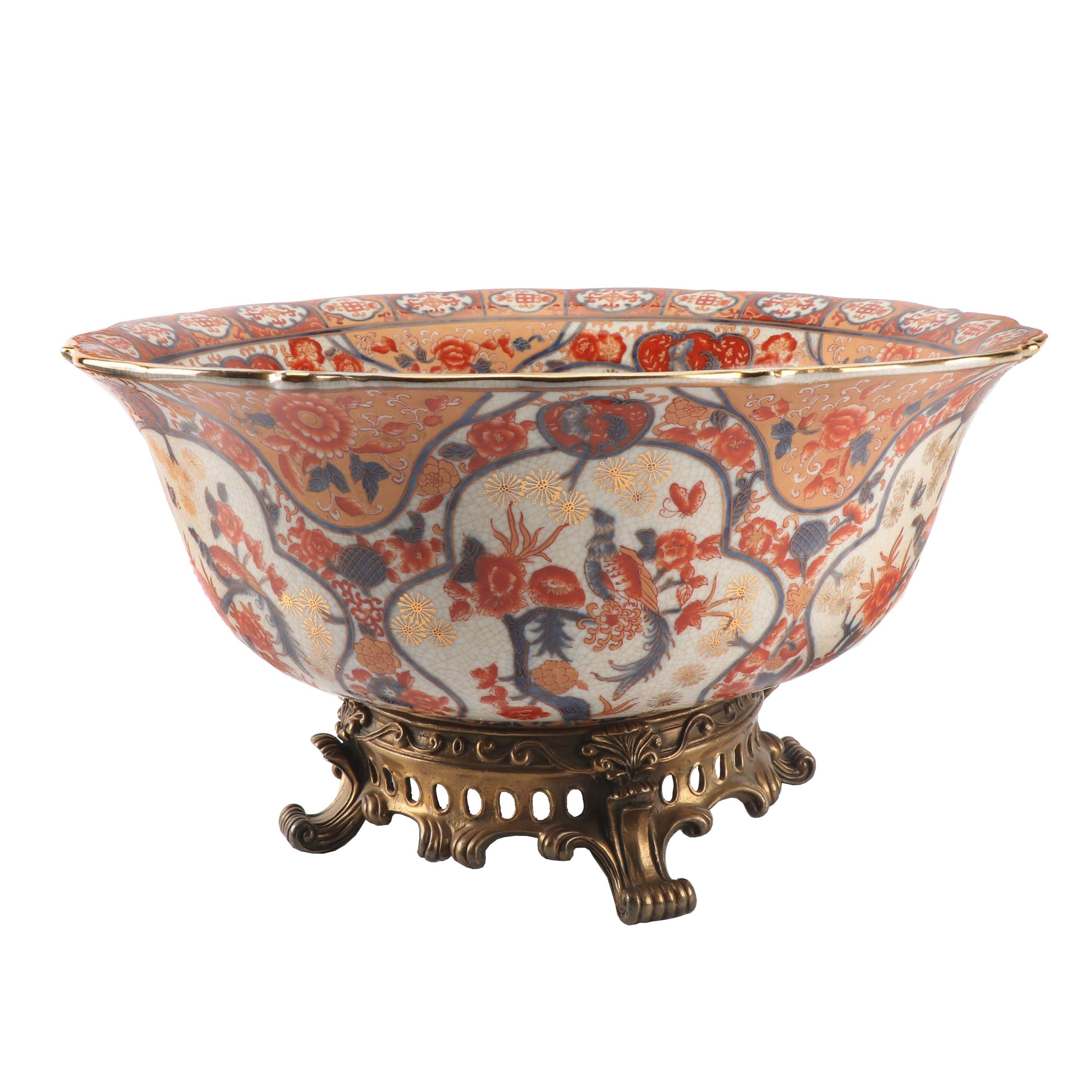 Castillian Chinese Imari Porcelain Bowl with Metal Footed Base