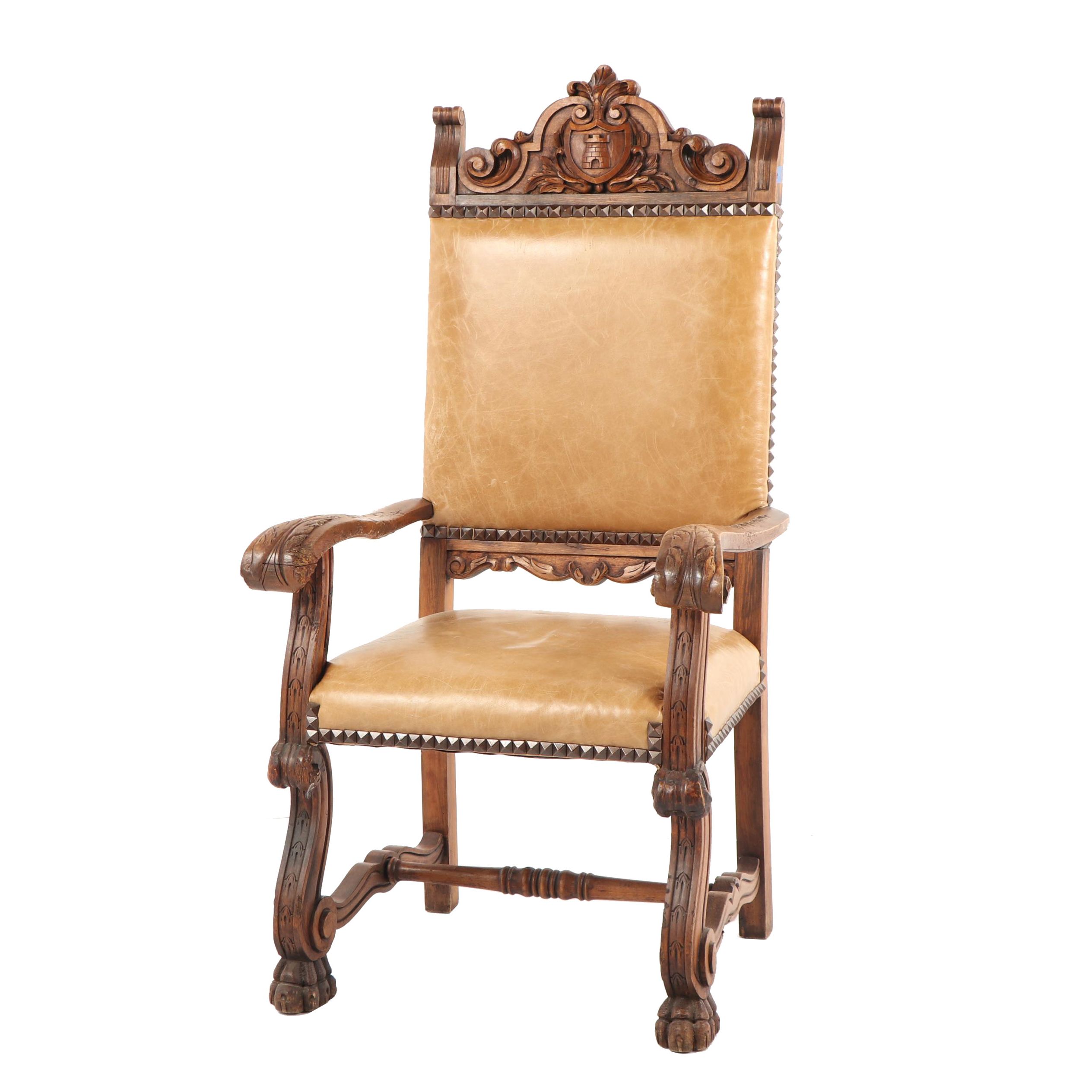 Louis XIII Style Carved Wood Armchair, Early 20th Century