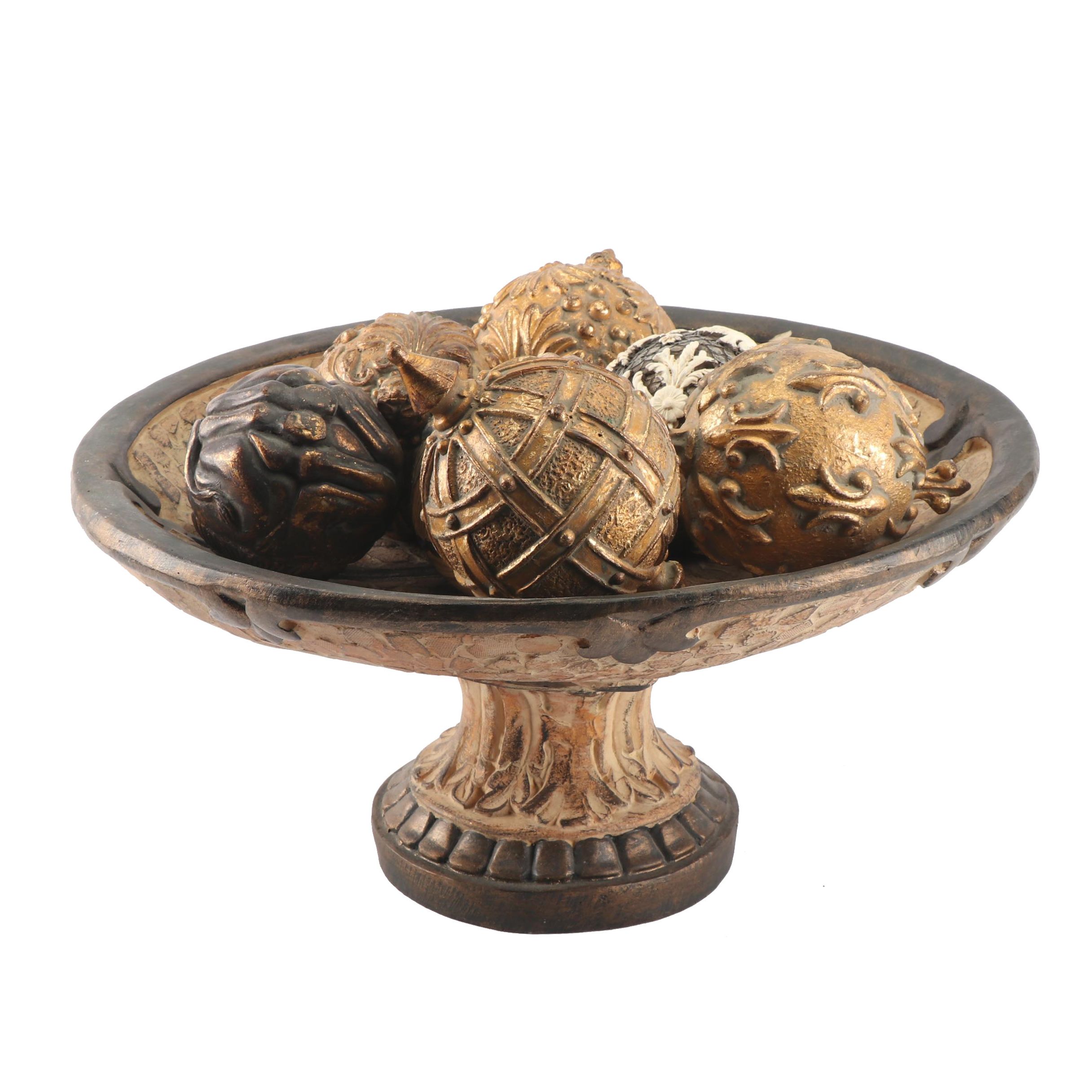 Mosaic Patterned Resin Centerpiece Bowl with Ornate Orbs