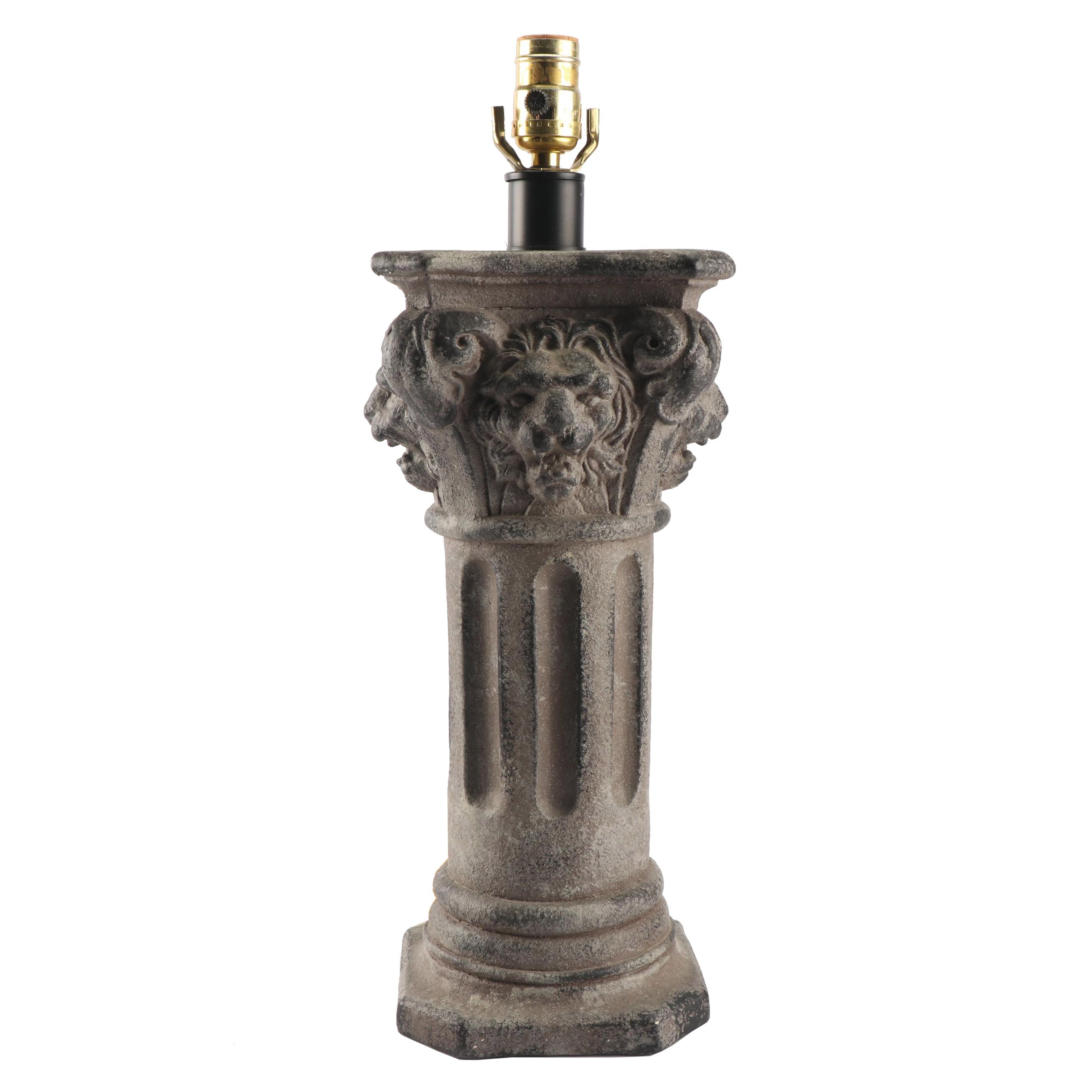 Classical Style Lion Head Column Table Lamp