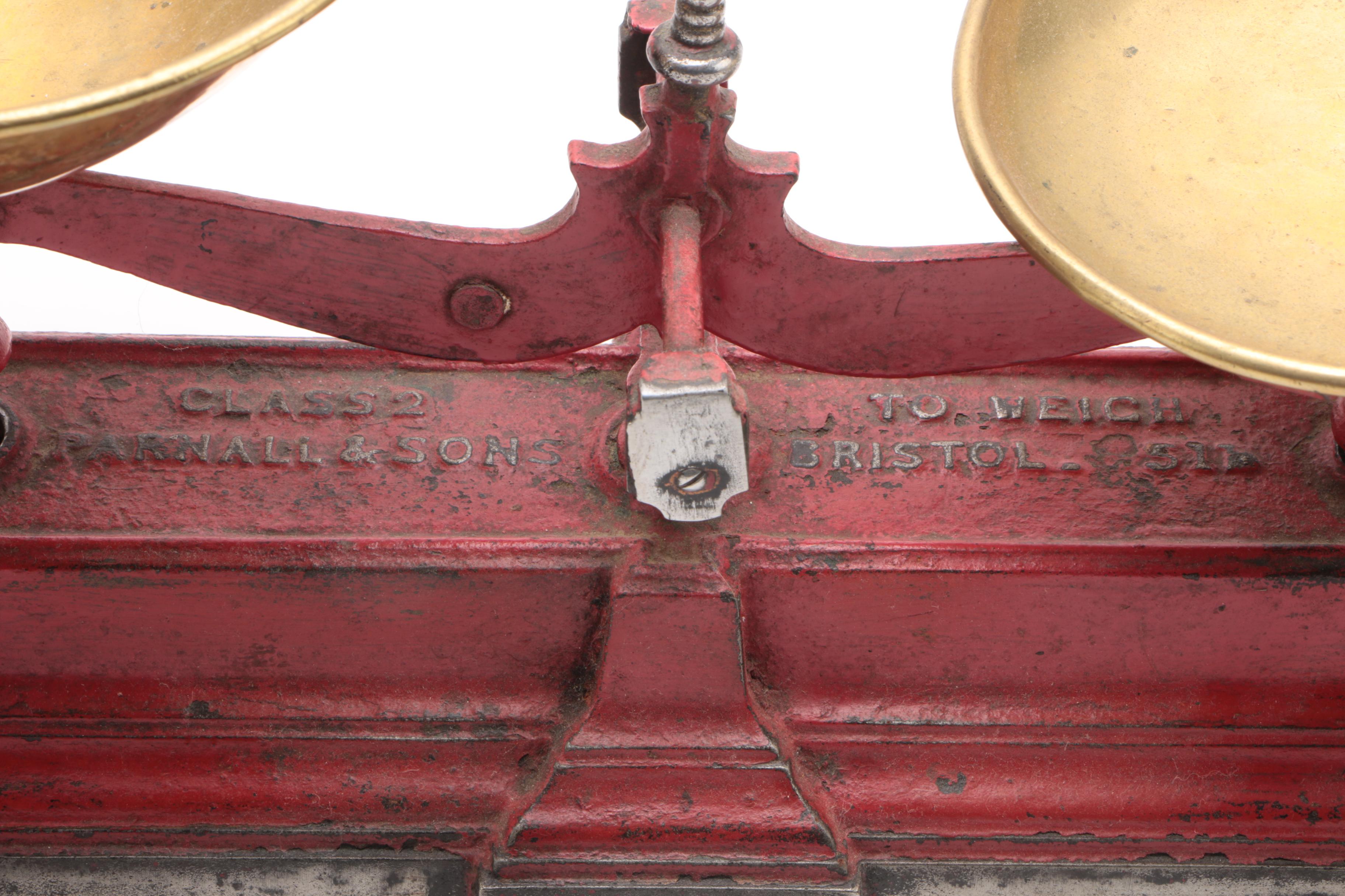 Parnall & Sons Balance Scale with Brass Pans and Weights, C. 19th Century