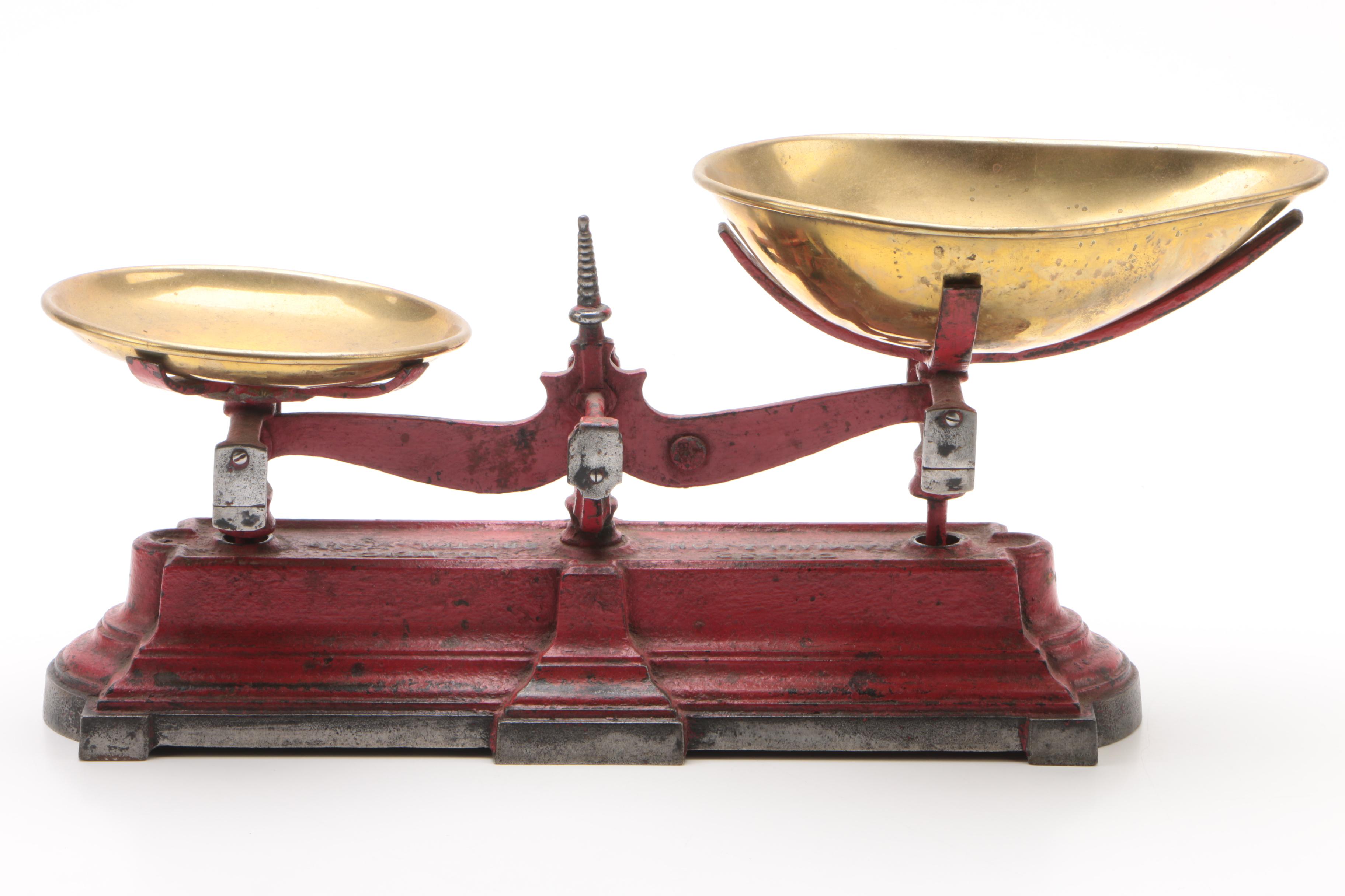 Parnall & Sons Balance Scale with Brass Pans and Weights, C. 19th Century