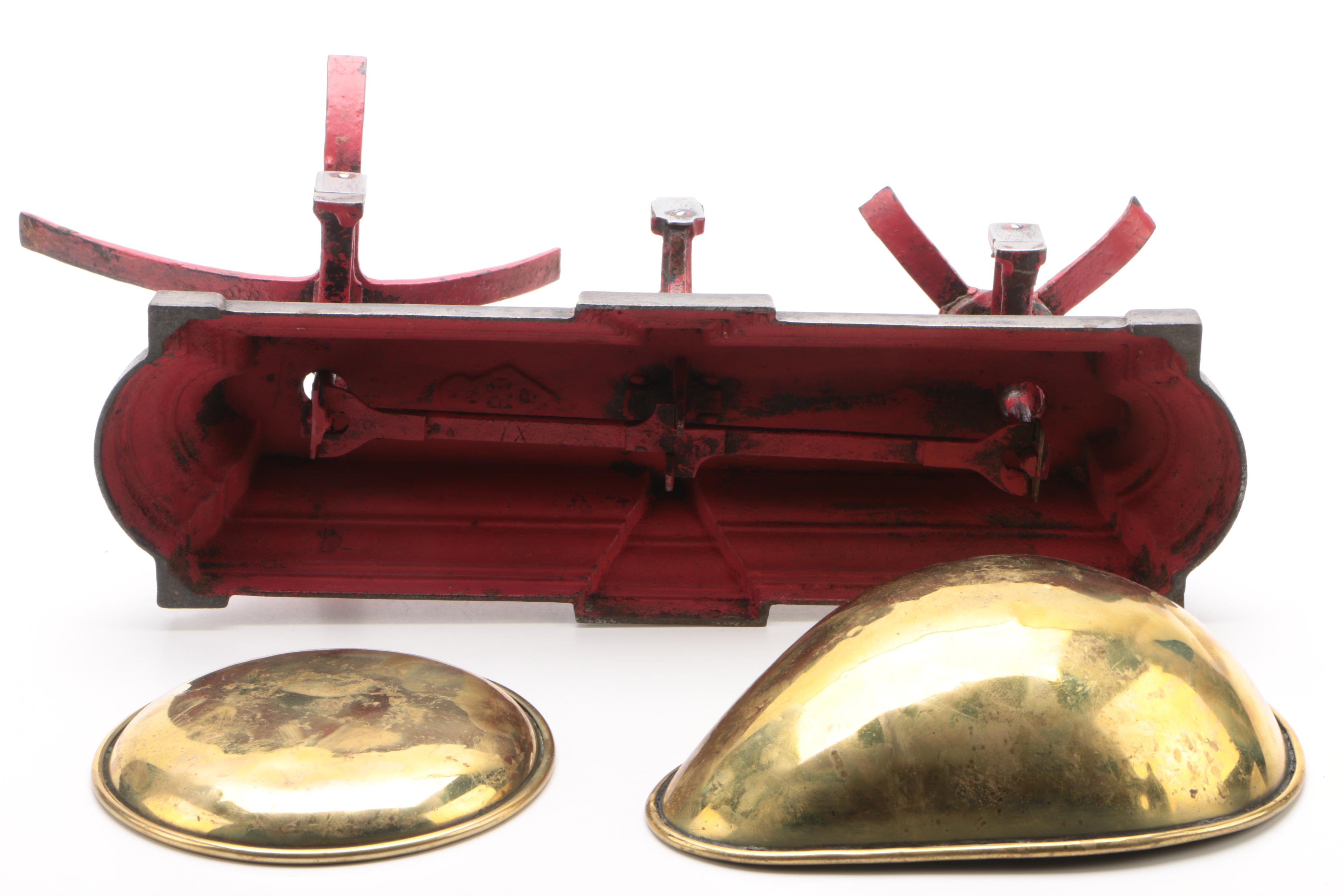 Parnall & Sons Balance Scale with Brass Pans and Weights, C. 19th Century