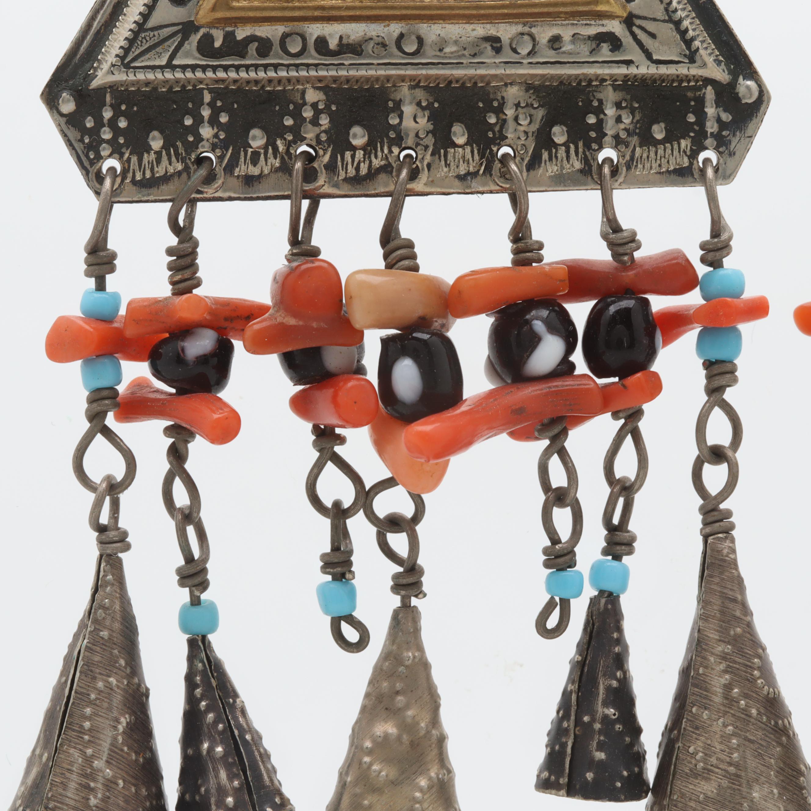 Costume Coral and Glass Cone Dangle Earrings