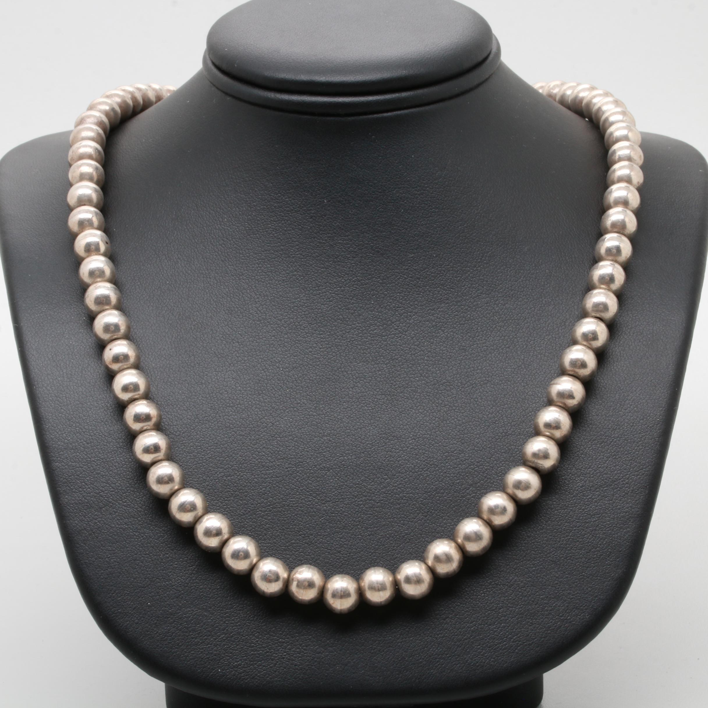 Mexican Sterling Silver Beaded Necklace