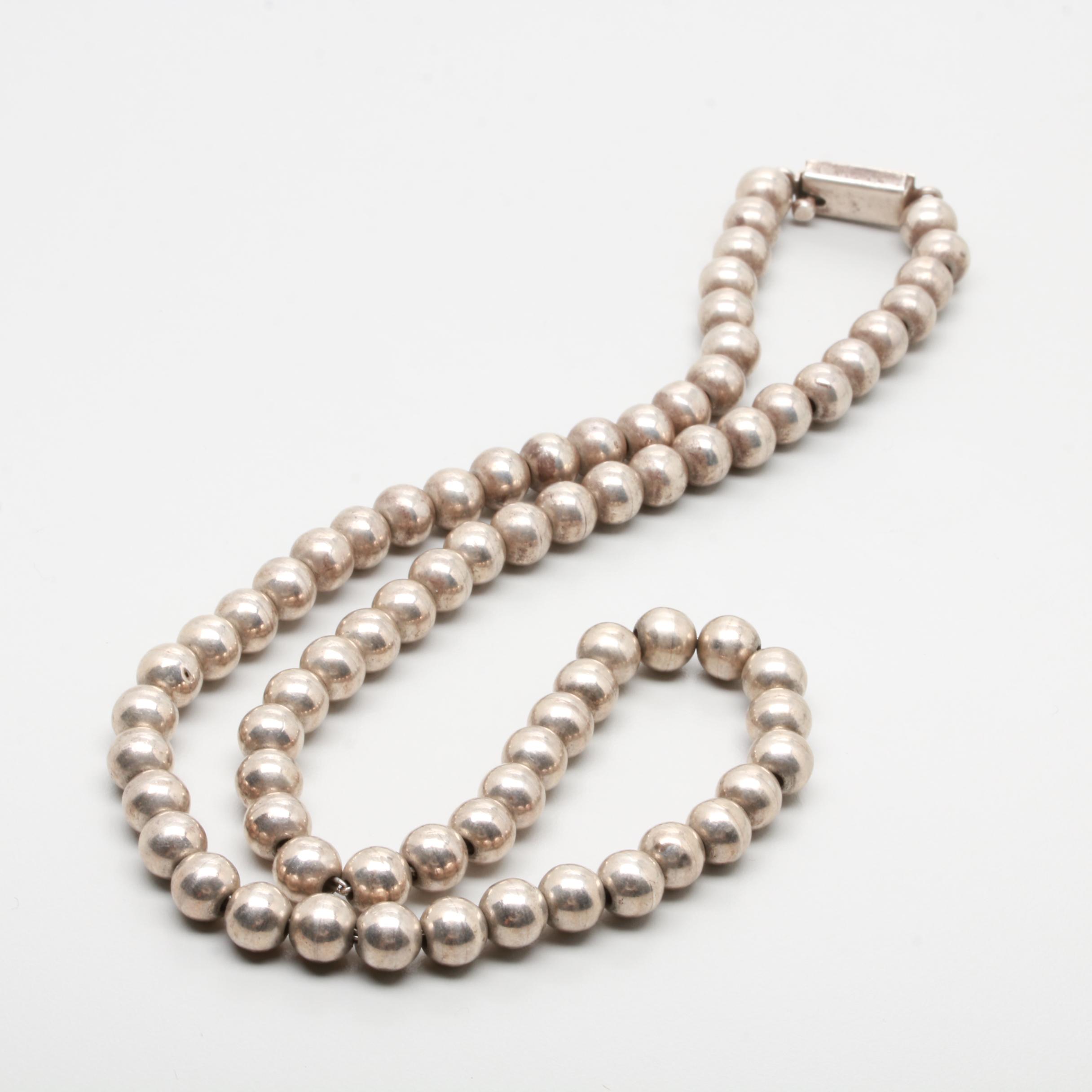 Mexican Sterling Silver Beaded Necklace