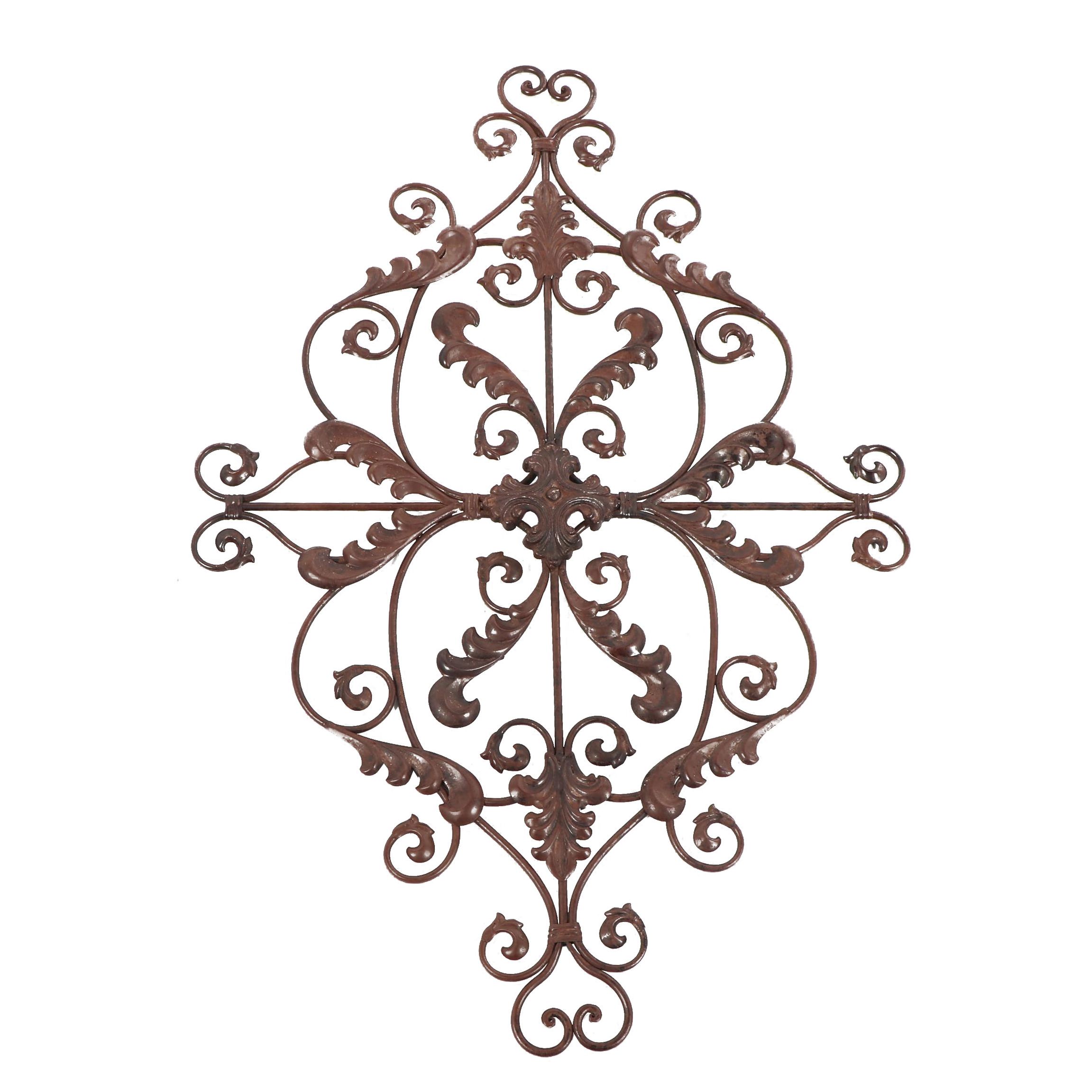 Scrolled Metal Wall Plaque with Leaf Decoration